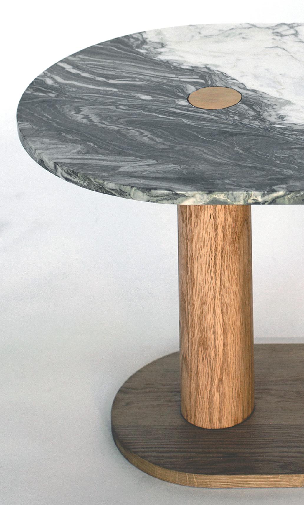 Modern Capsule Coffee Table N1 - Custom Marble and Solid Oak by Wolfgang & Hite For Sale