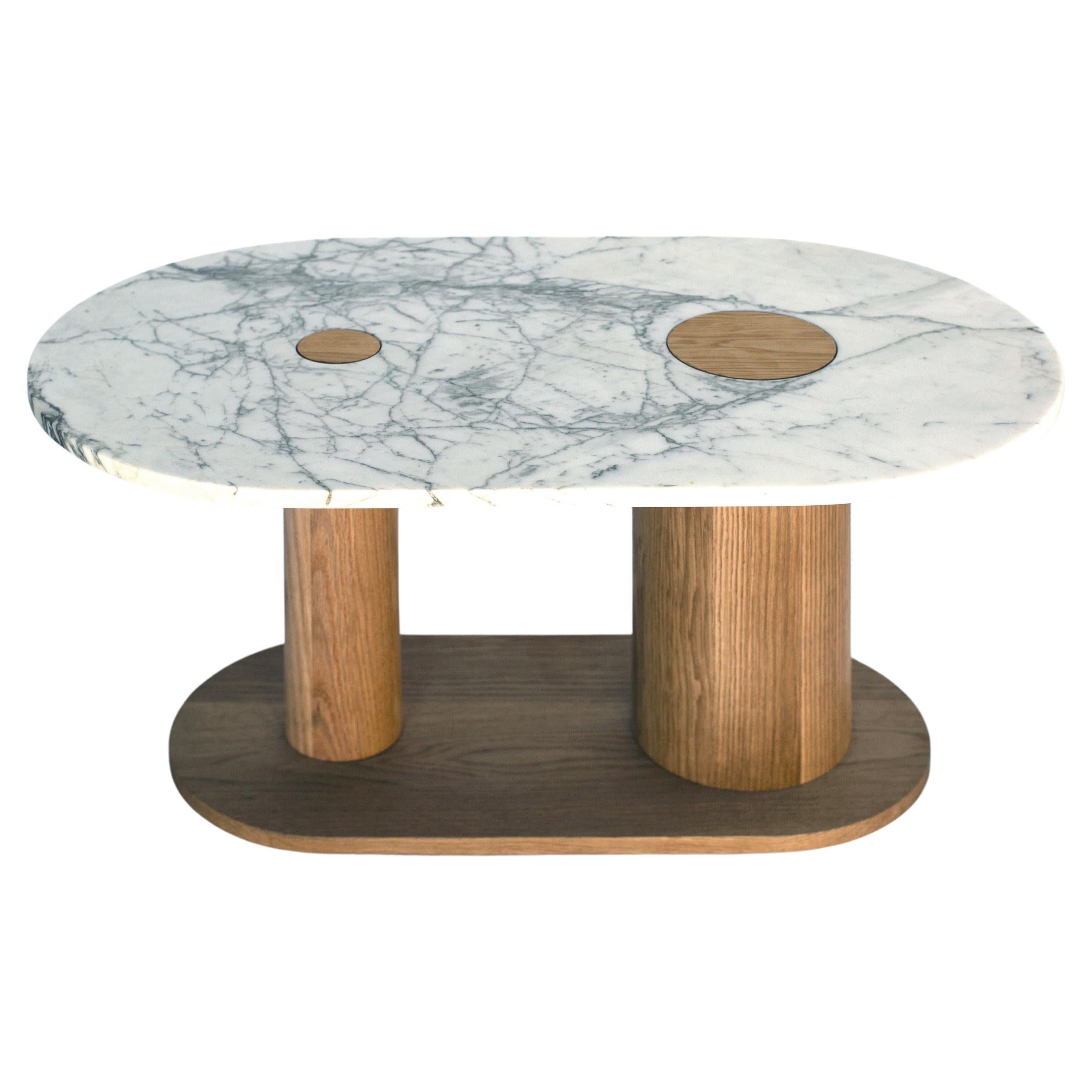 Capsule Coffee Table N2, Custom Marble and Solid Oak by Wolfgang & Hite For Sale