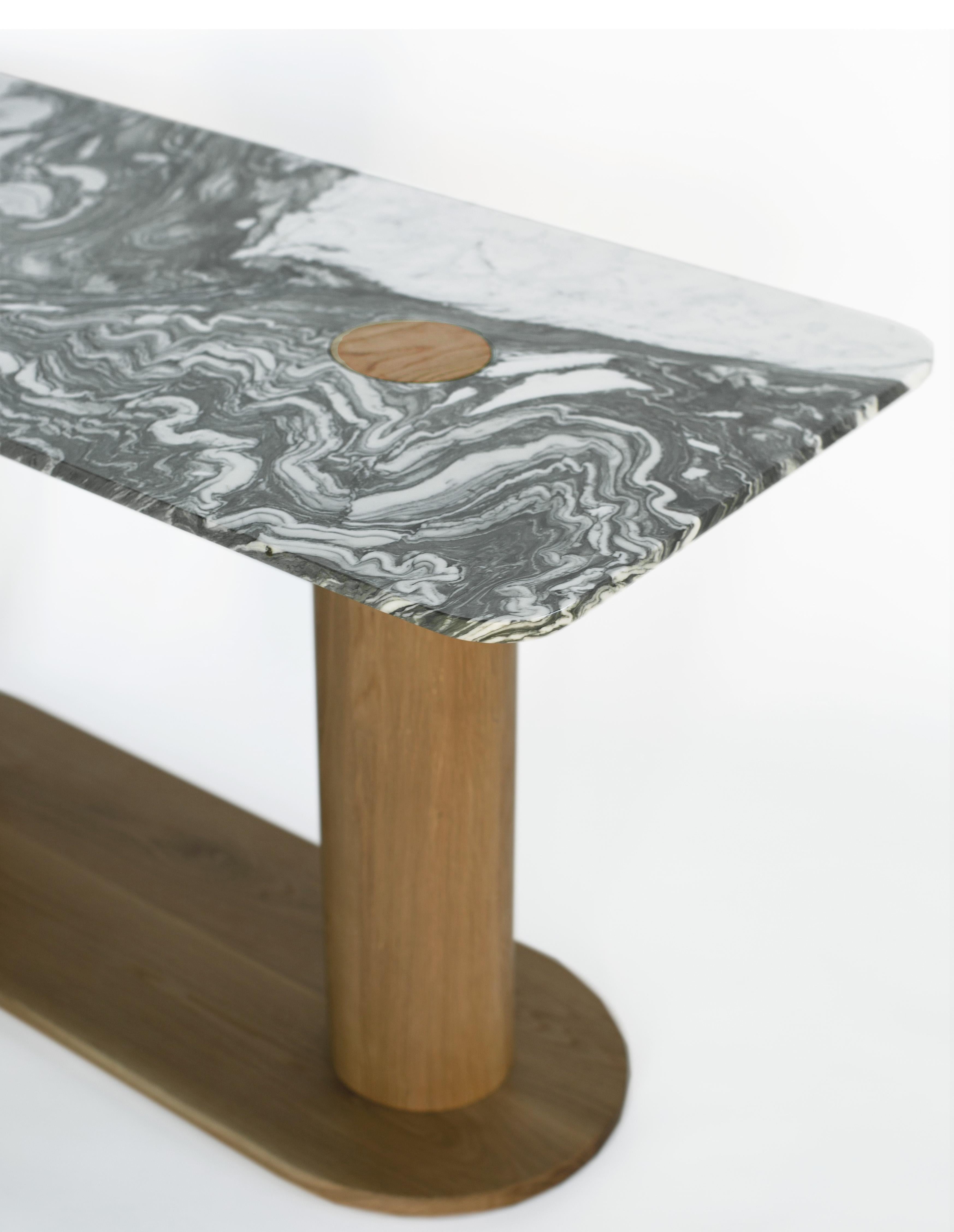 Modern Capsule Table N6, Custom Marble and Solid Oak by Wolfgang & Hite For Sale