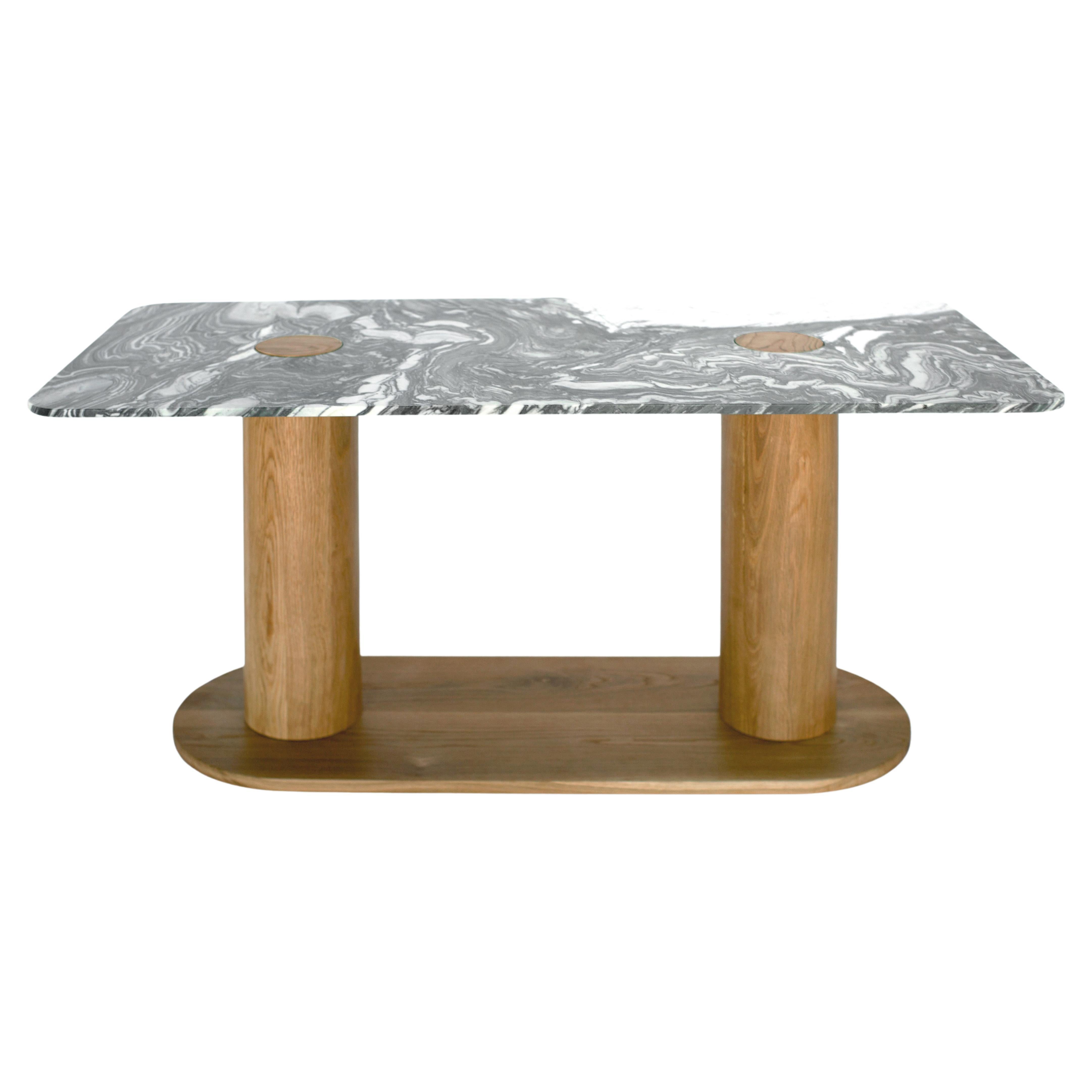 Capsule Table N6, Custom Marble and Solid Oak by Wolfgang & Hite For Sale
