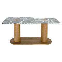 Capsule Compact Dining Table, Custom Marble and Solid Oak by Wolfgang & Hite