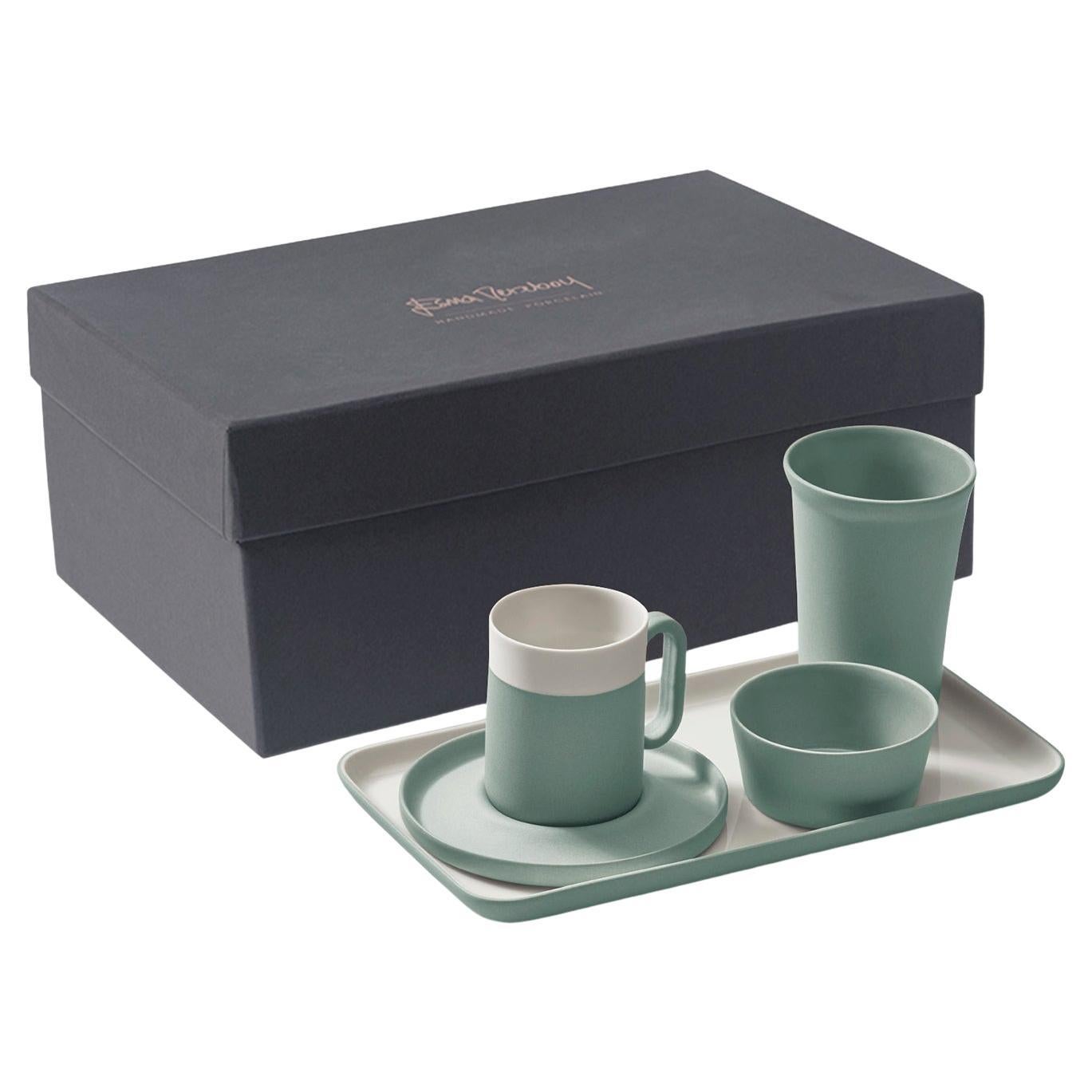 Handmade Porcelain Espresso Set w/ Plate – Nile Ivory  Esma Dereboy For Sale