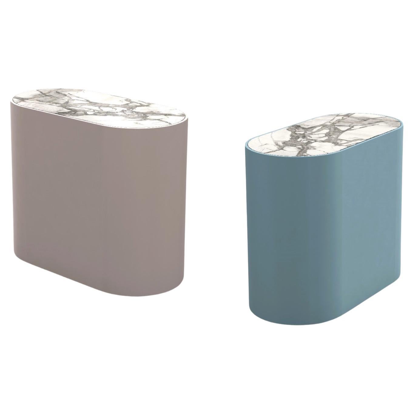 Capsule Side Table In Custom Ceramic and Lacquer Colors, Set of 2