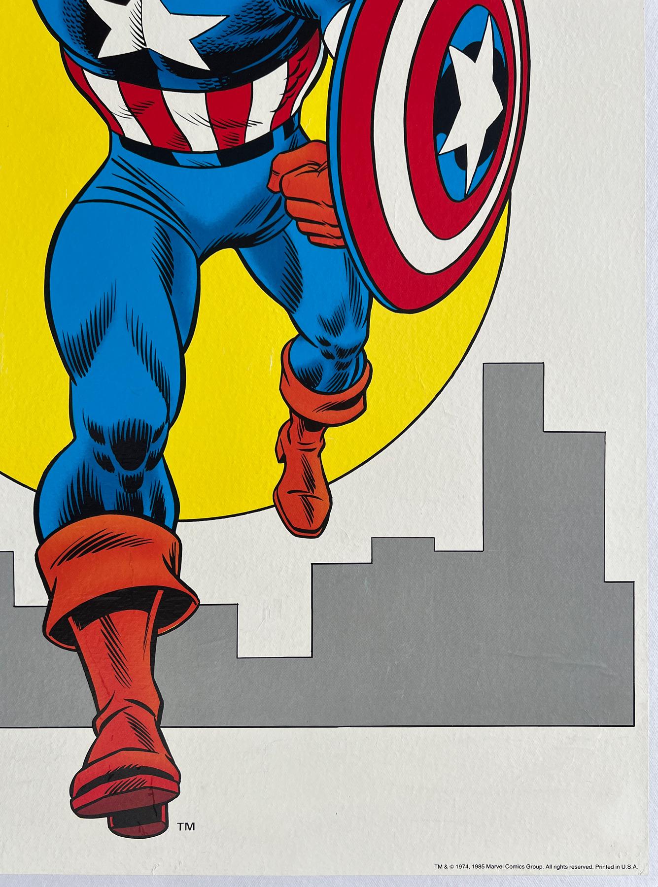 Lin Affiche américaine vintage « Captain America » des années 1980 en vente