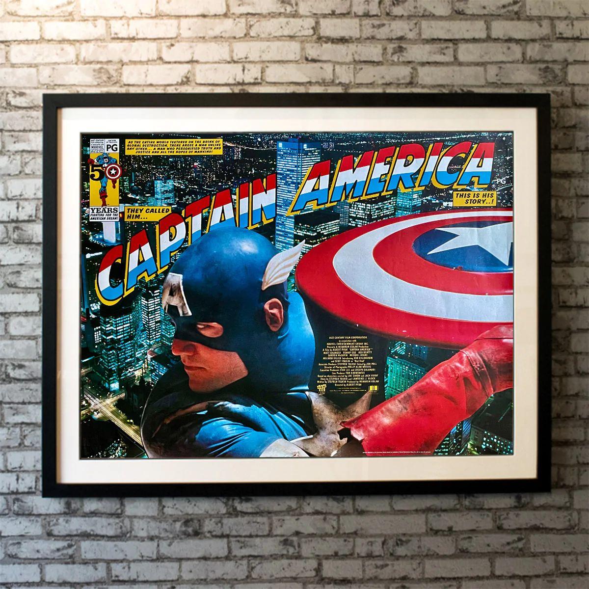 Captain America, unframed poster, 1990

Original British Quad (30 X 40 Inches). Incredibly rare, original UK quad movie poster for Albert Pyun’s 1990 Marvel super hero actioner “Captain America”. One of the best images of Captain America with