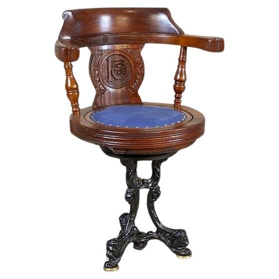 Captain Armchair Early-20th Century Wooden Desk Chair With Soft Seat For Sale