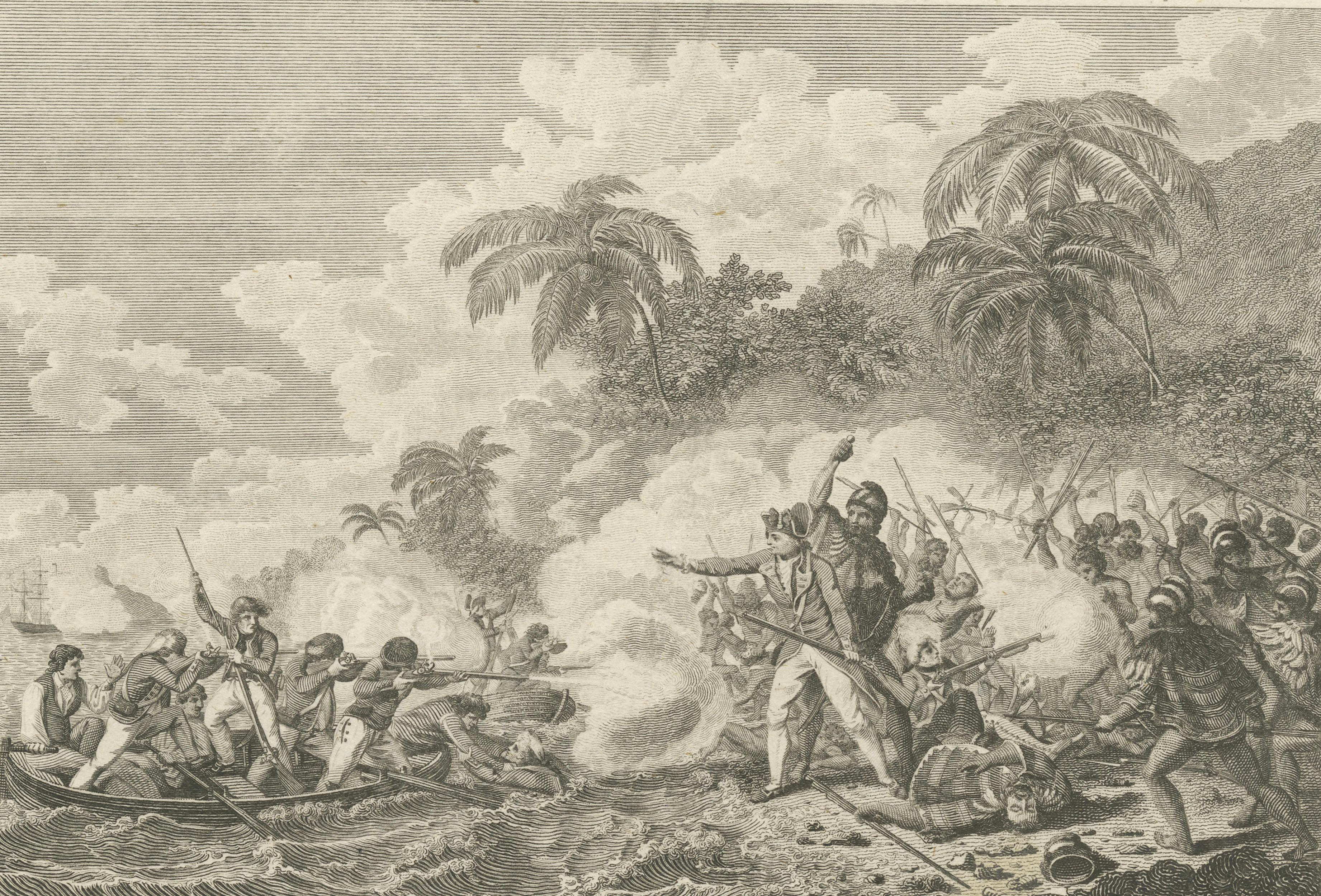 Captain Cook Hawaii Engravings, Death & Royal Encounter, Owhyhee, c.1788