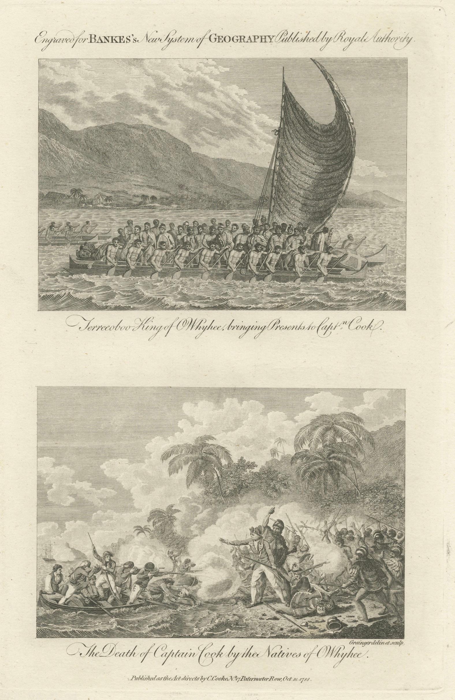 Captain Cook Hawaii Engravings, Death & Royal Encounter, Owhyhee, c.1788