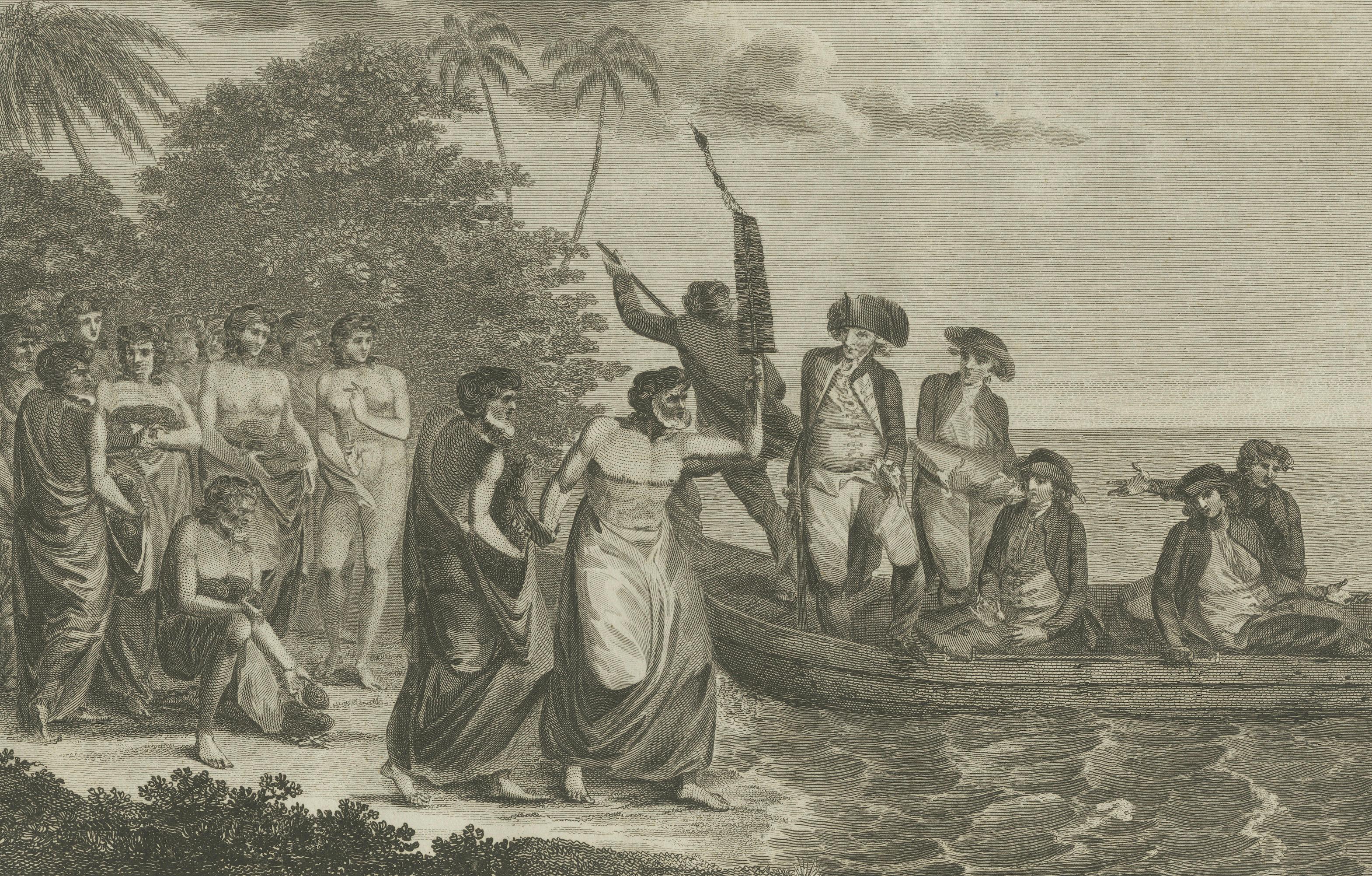 Captain Cook Landing Tonga Engraving, Friendly Isles, Pacific, 1777