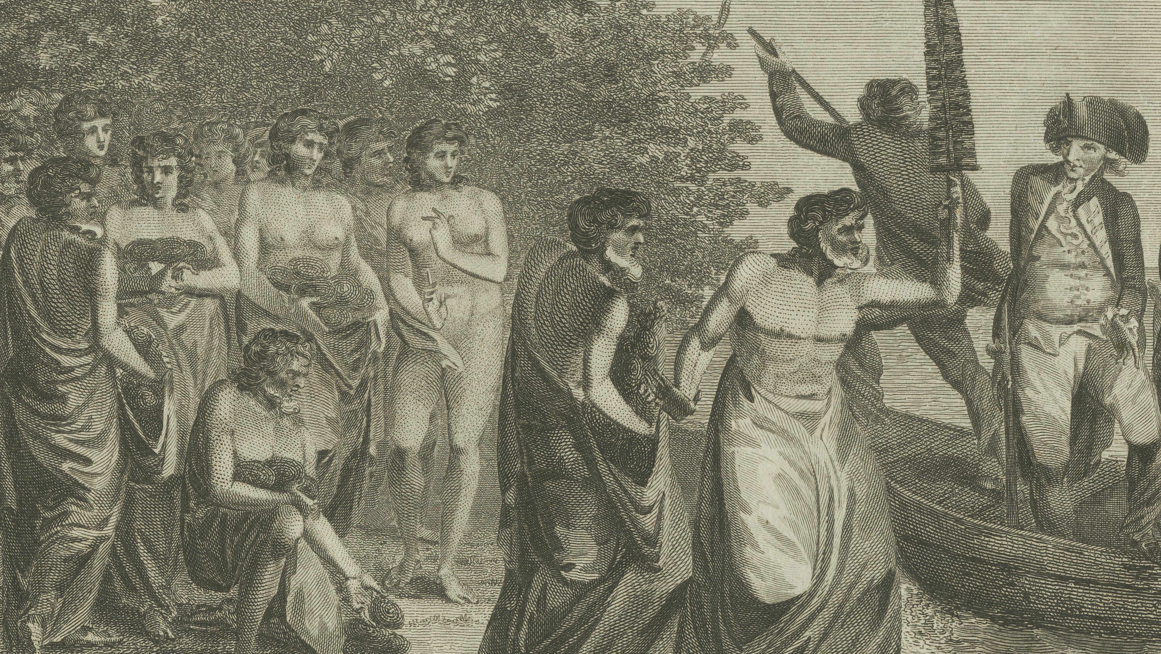 Captain Cook Landing Tonga Engraving, Friendly Isles, Pacific, 1777