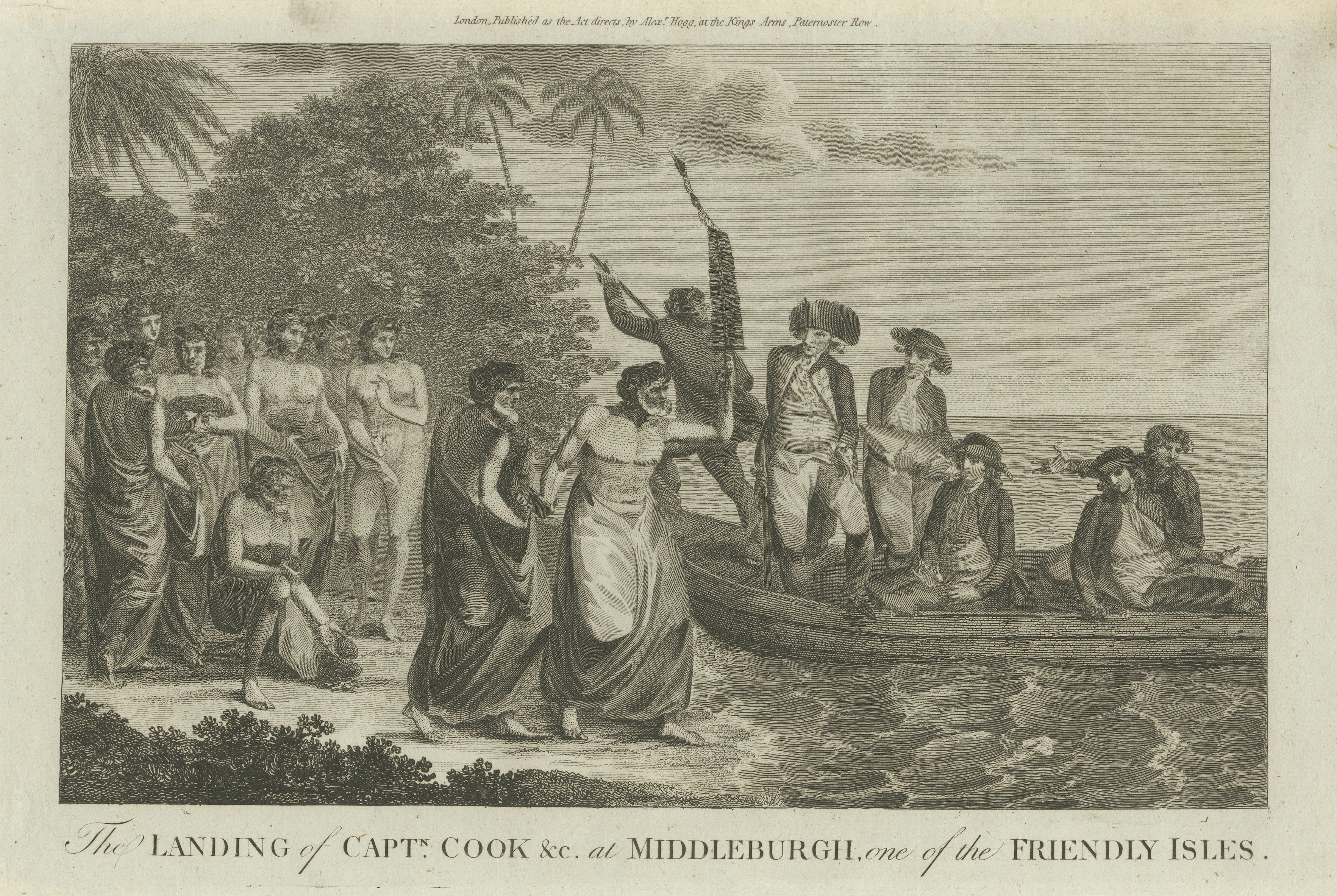 Captain Cook Landing Tonga Engraving, Friendly Isles, Pacific, 1777