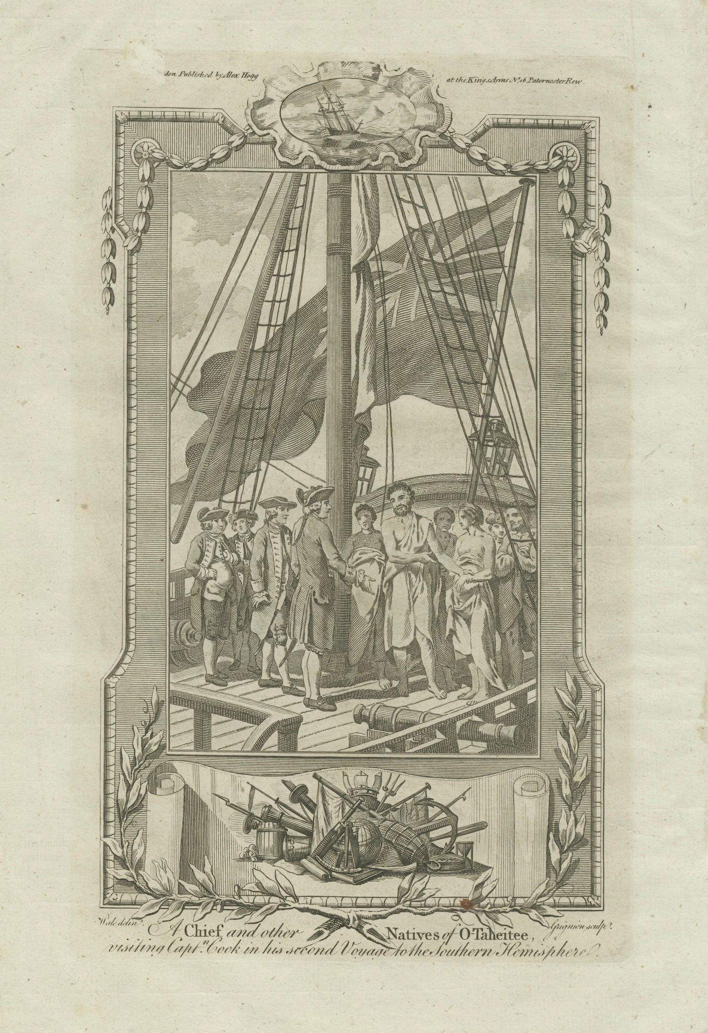 Captain Cook Tahiti Visit Engraving, Otaheite Natives, Pacific, c.1785