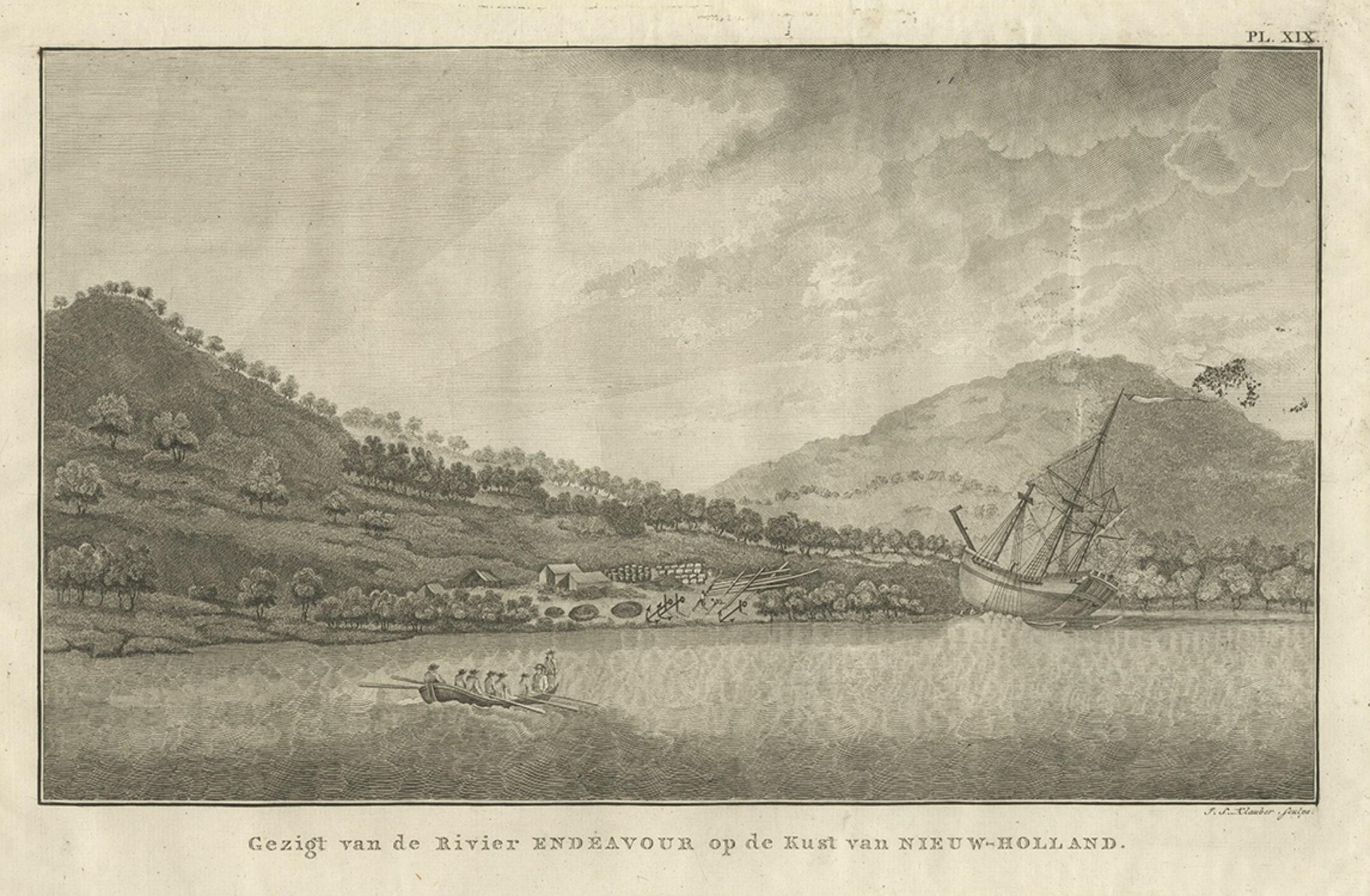 Captain Cook's Encampment in Australia where The Endeavour was Beached, 1803 In Good Condition For Sale In Langweer, NL