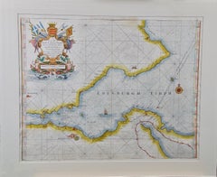 17th Century Hand-Colored Sea Chart of the Coast About Edinburgh, Scotland