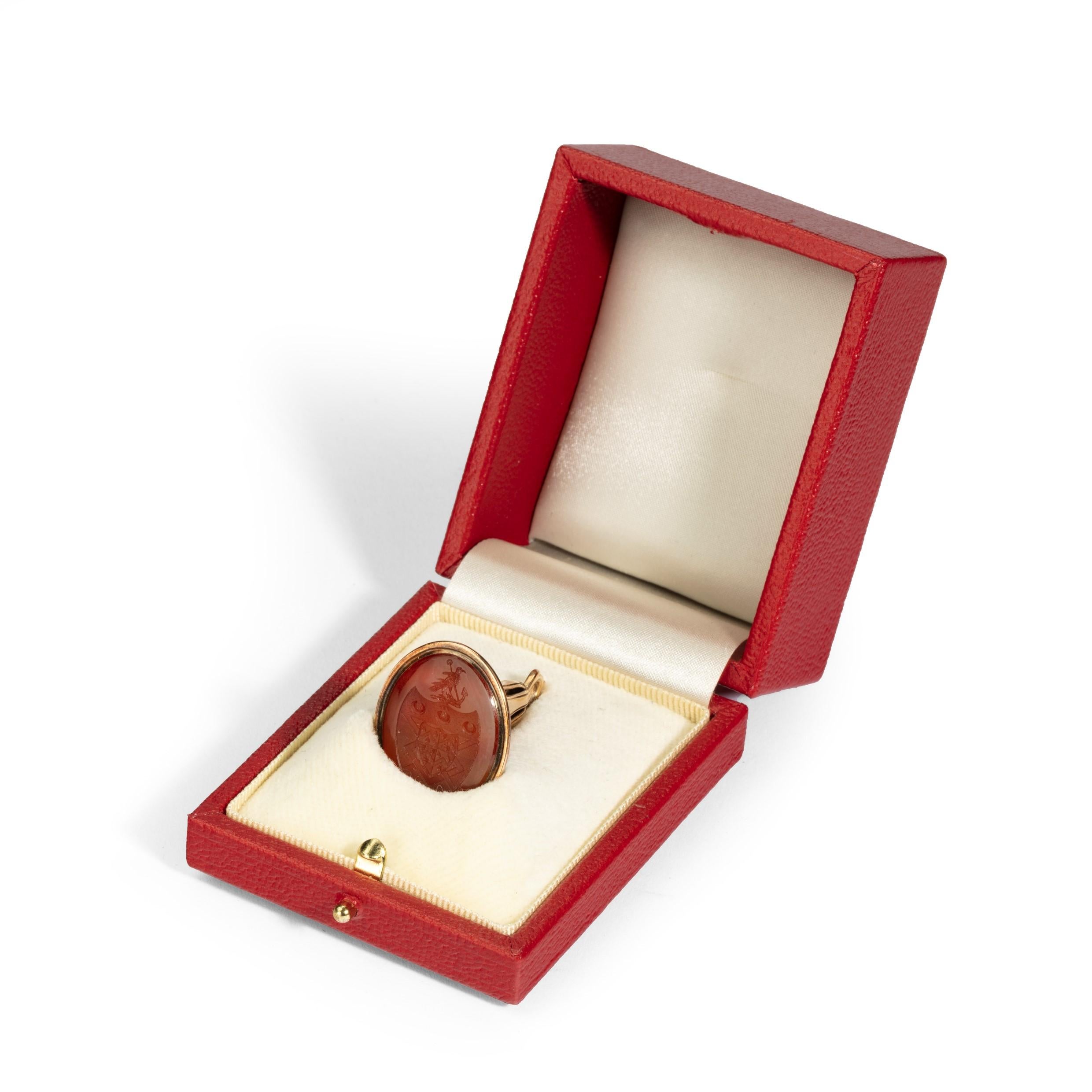 English Captain Hood’s Gold and Hardstone Armorial Fob Seal For Sale