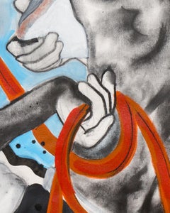 WATERS - Figurative Painting of 2 Men Boat w/ Pillow Case Sail