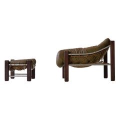 Captain Lounge Chair with Ottoman by Jean Gillon Brazilian Leather Armchair
