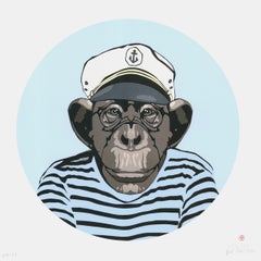 Captain Nobbi (Blue, Street Art, Pop Art, Ape, Primate, Chimpanzee)