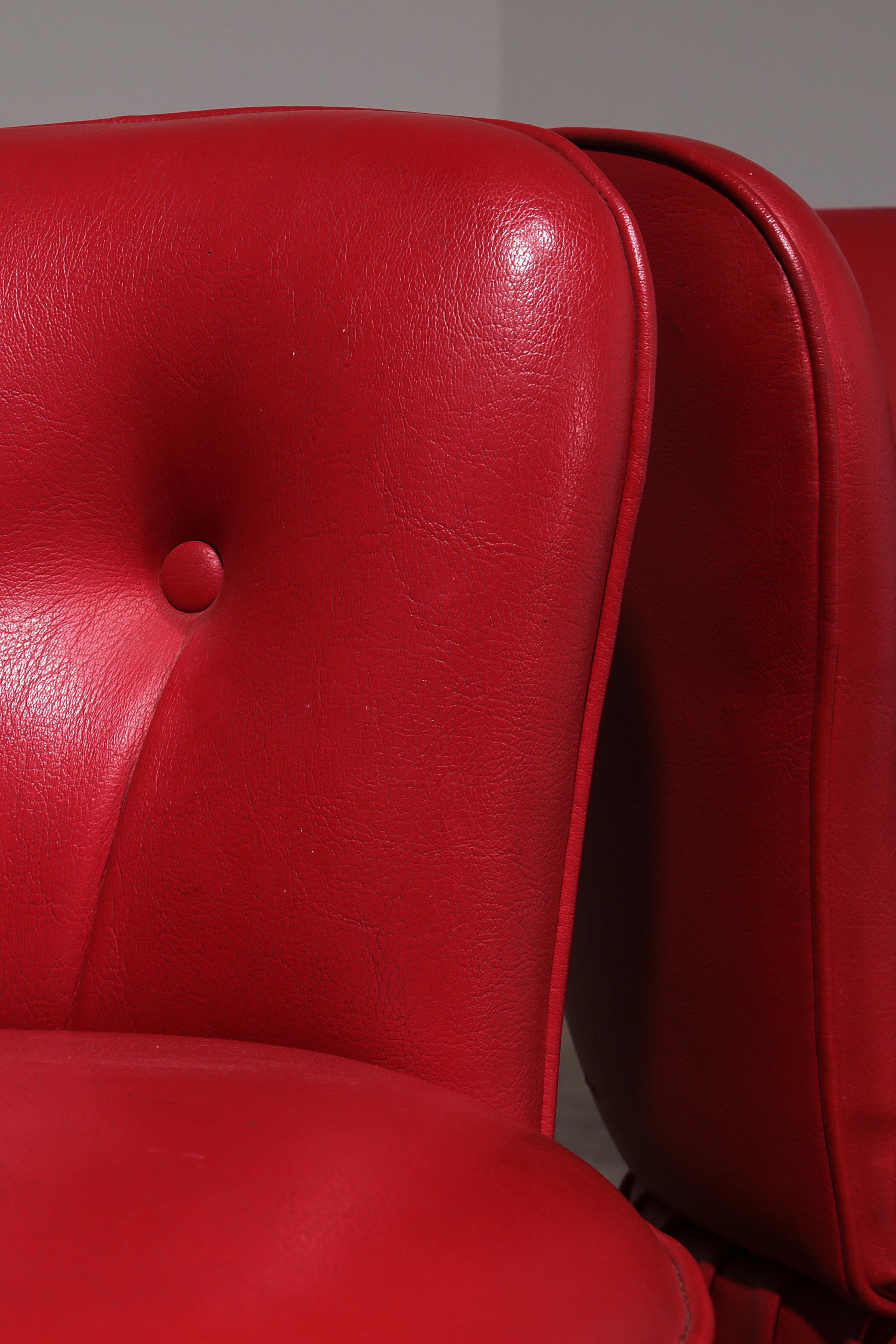 Chaise de bar capitaine avec tapisserie en cuir rouge et base en acier de 5 pièces en vente 7