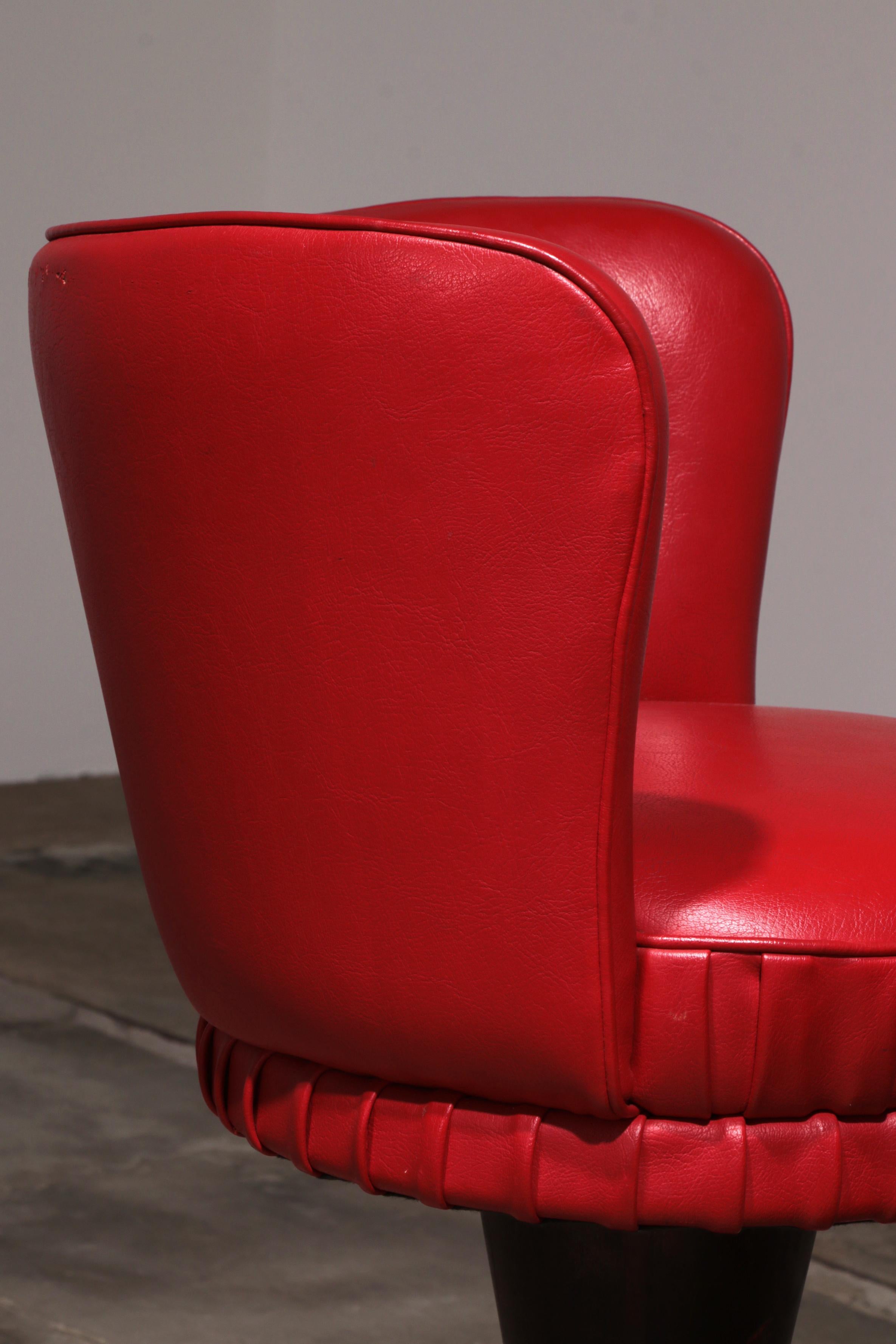 Captain's Bar Chair with Red Leather Upholstery and Steel Base set off 5 For Sale 9