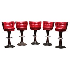 Retro Captain's Bar Chair with Red Leather Upholstery and Steel Base set off 5