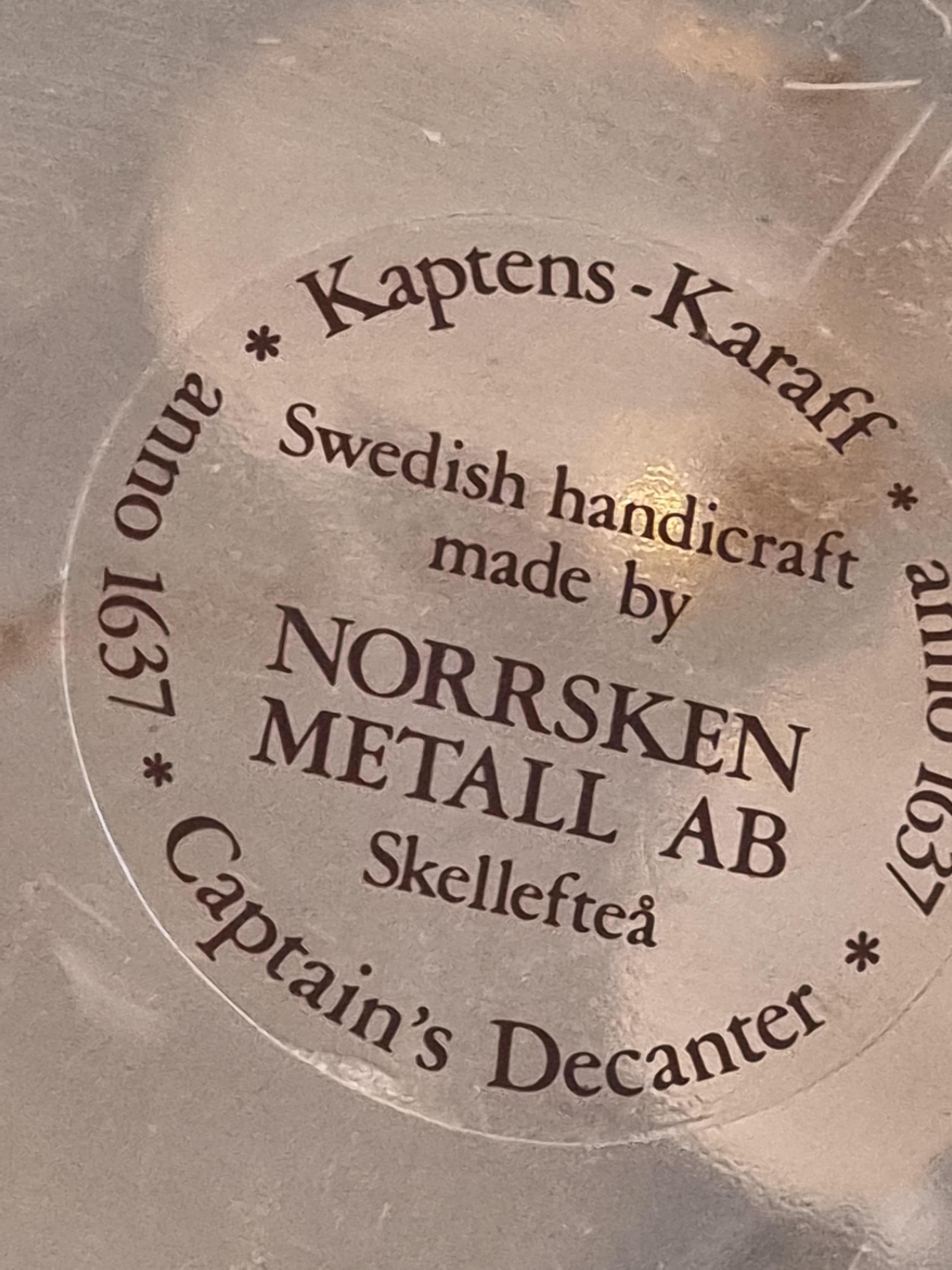 20th Century `Captain's decanter/ Kaptens karaff`, made by Norrsken metall, Sweden late 1900s For Sale