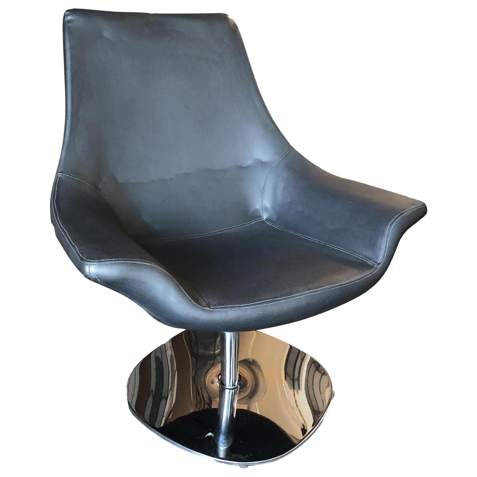 Fauteuil de salon capitaine avec base chromée, 1980