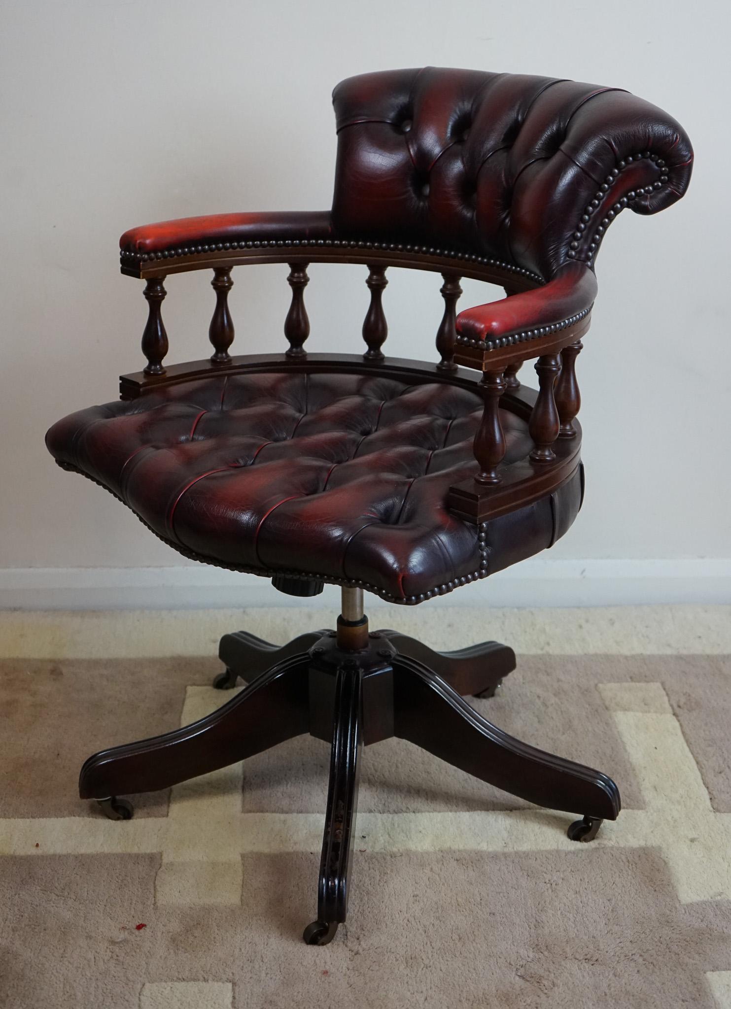 Leather Captain's  Swivel Desk Chair For Sale