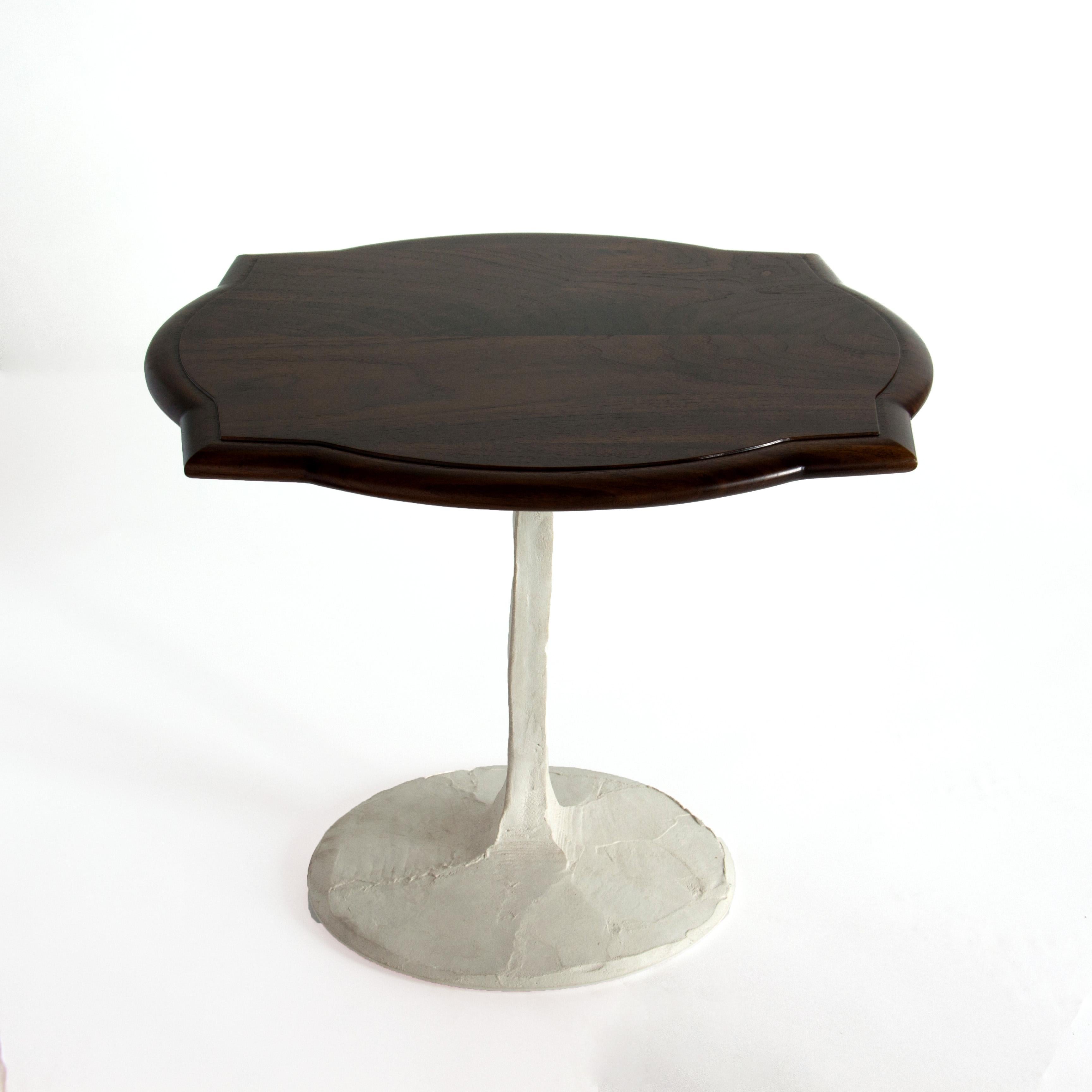 Caption Side Table in Figured Walnut with Concrete Pedestal Base - IN STOCK In Excellent Condition For Sale In Brooklyn, NY