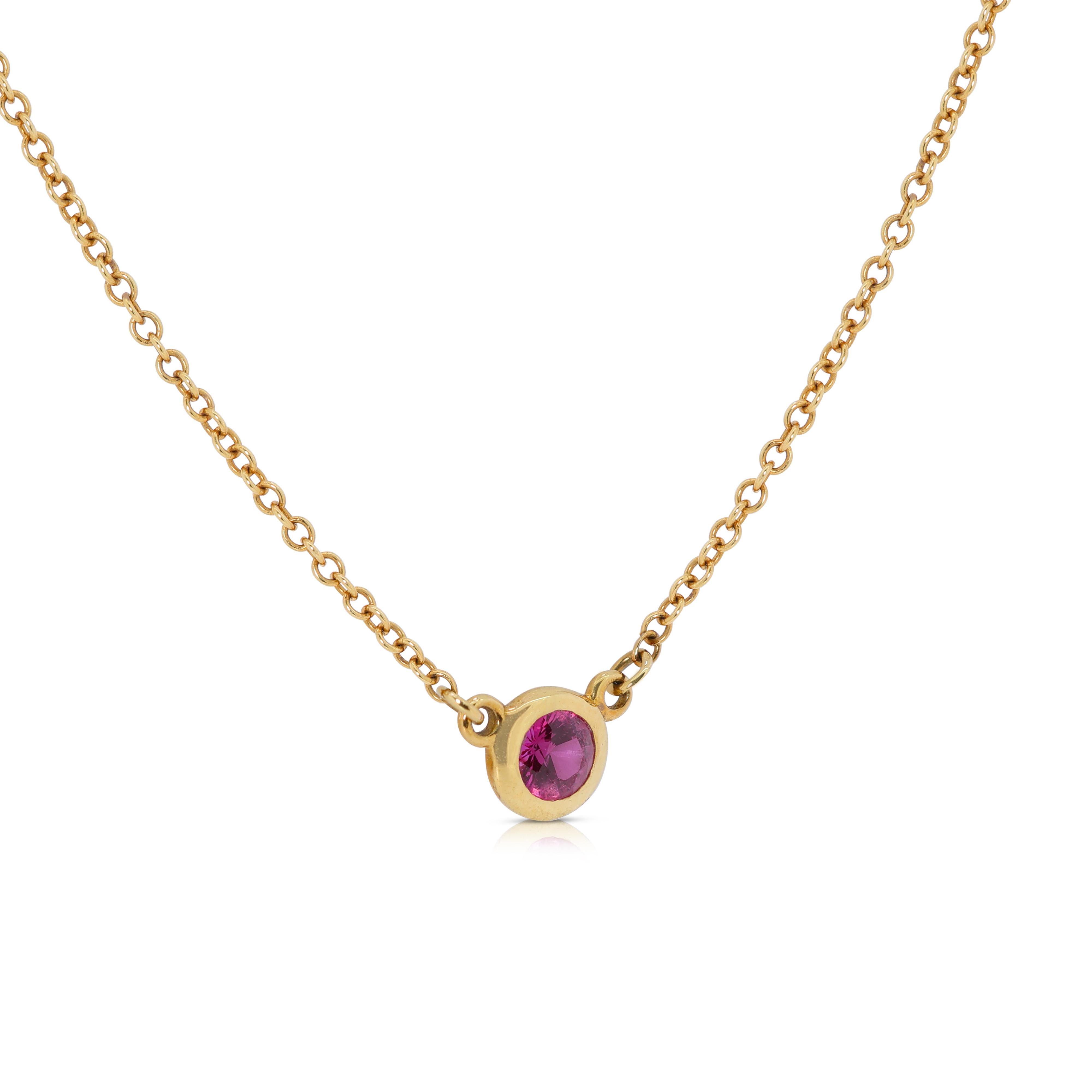 Round Cut Captivating 0.11ct Ruby Tiffany & Co. Peretti Necklace in 18K Yellow Gold