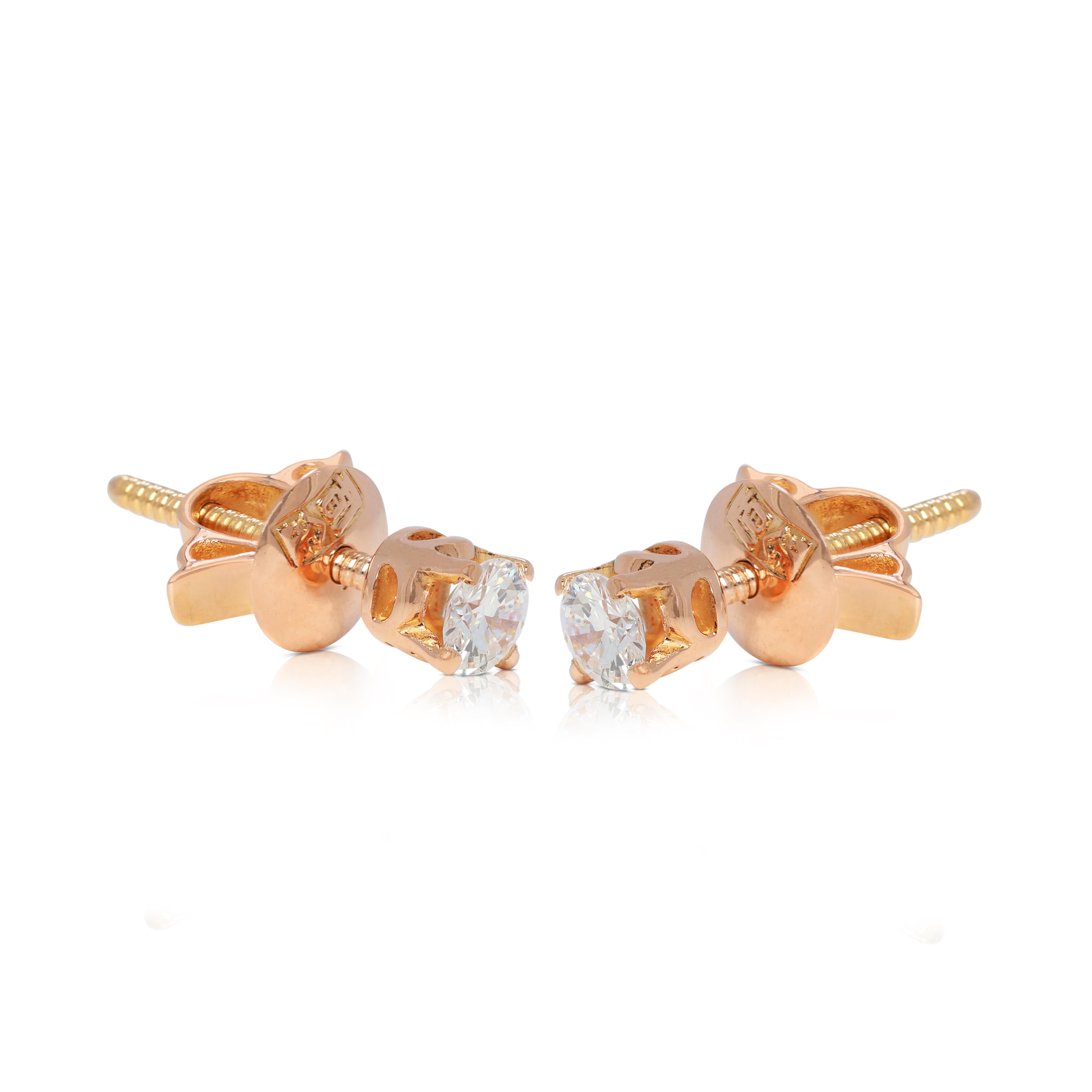 Clous d'oreilles en or jaune 20 carats avec diamants naturels de 0,24 carat Excellent état - En vente à רמת גן, IL