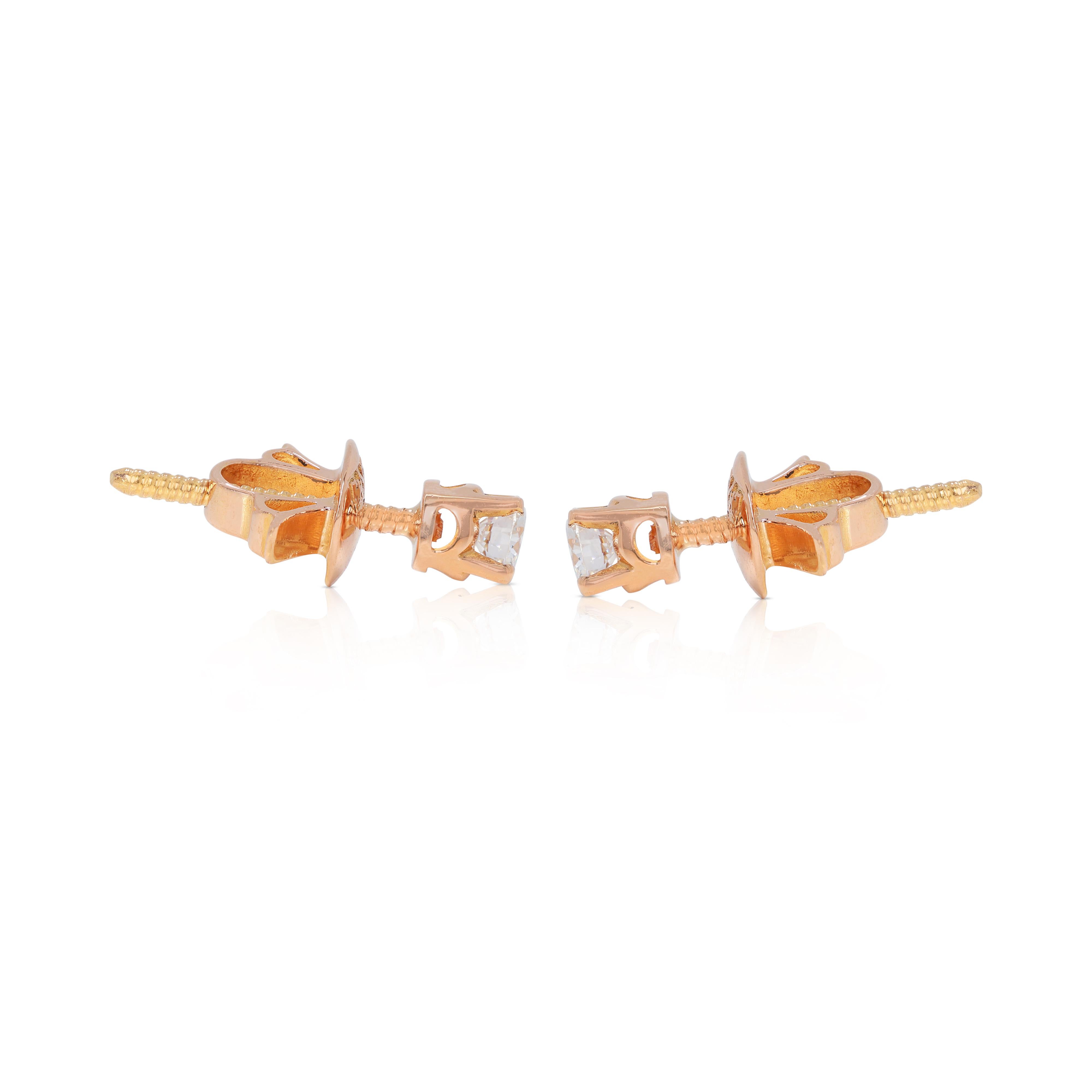 Clous d'oreilles en or jaune 20 carats avec diamants naturels de 0,24 carat Pour femmes en vente