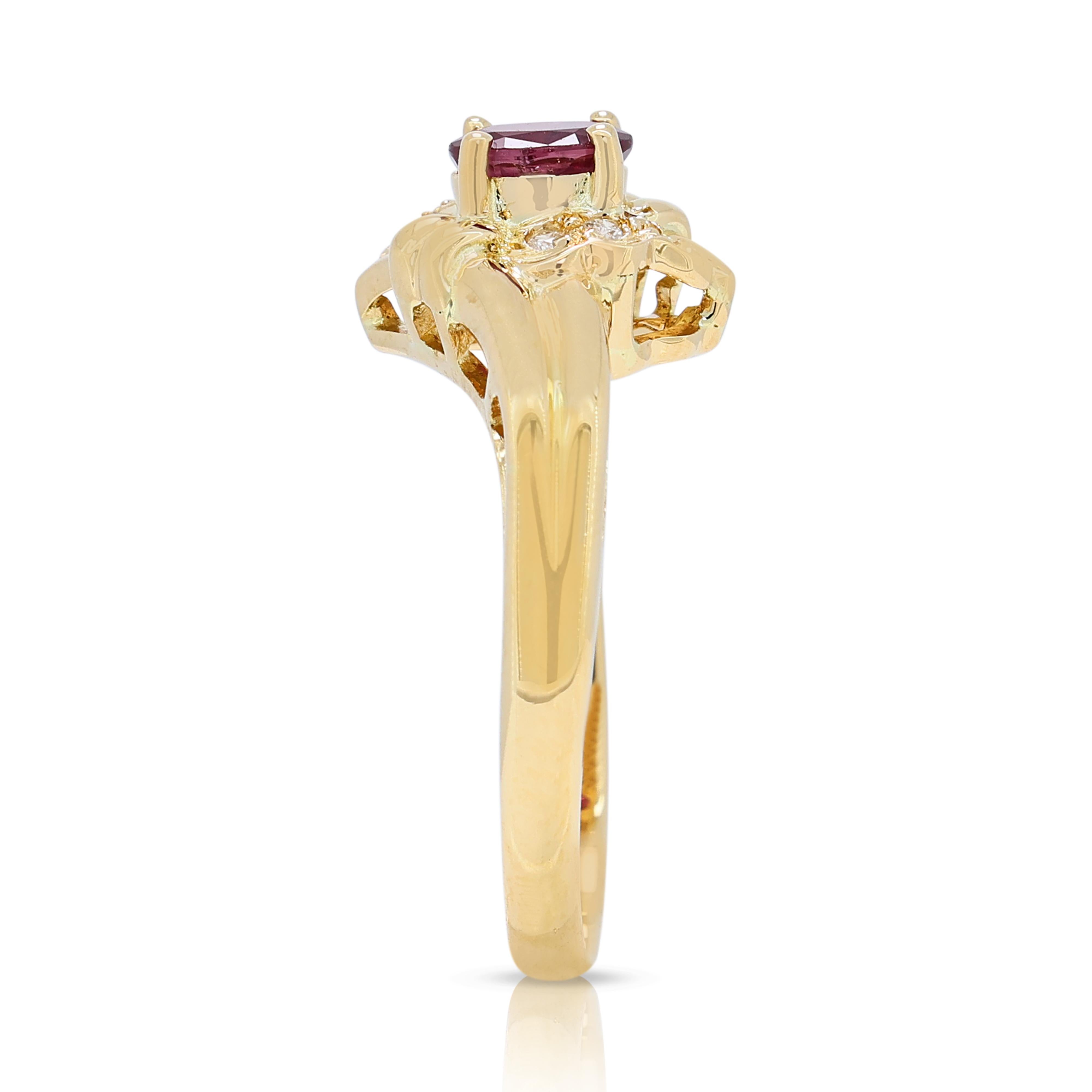Captivant bague grappe de rubis 0,25 carat et diamants naturels en or jaune 18 carats Pour femmes en vente