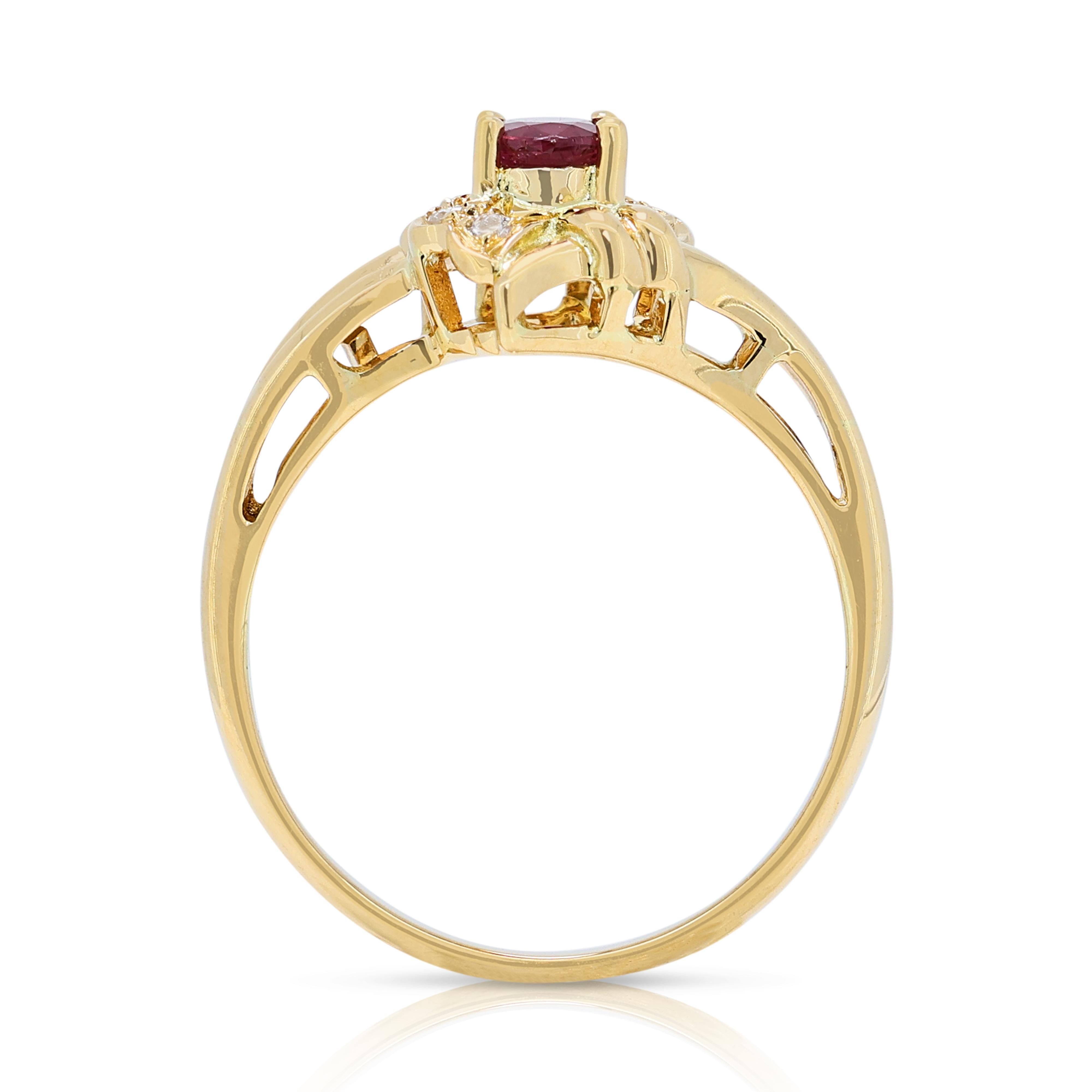 Captivant bague grappe de rubis 0,25 carat et diamants naturels en or jaune 18 carats en vente 2