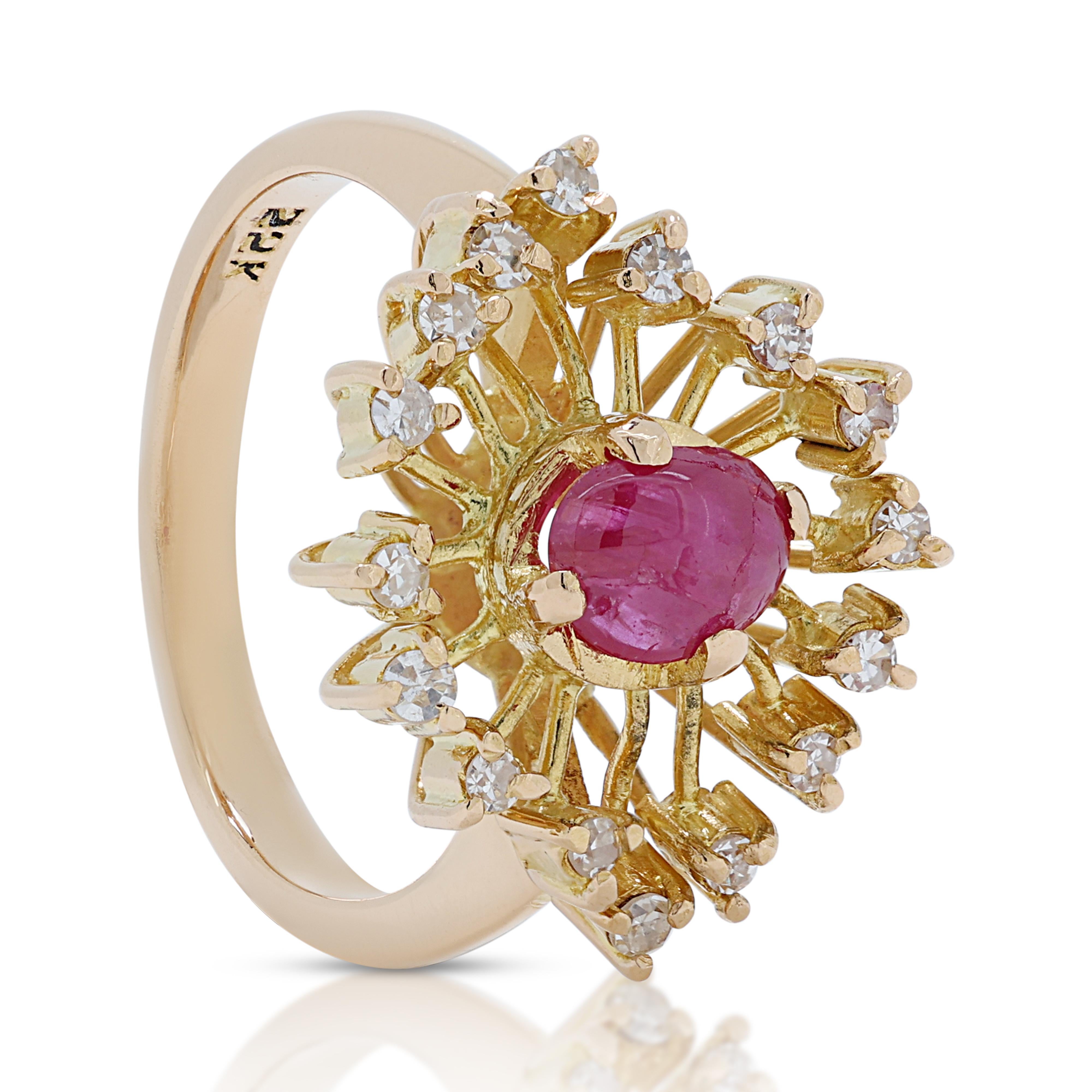 Cabochon Captivating 0.45ct Tourmaline Cluster Ring in 22K Yellow Gold with Diamonds For Sale