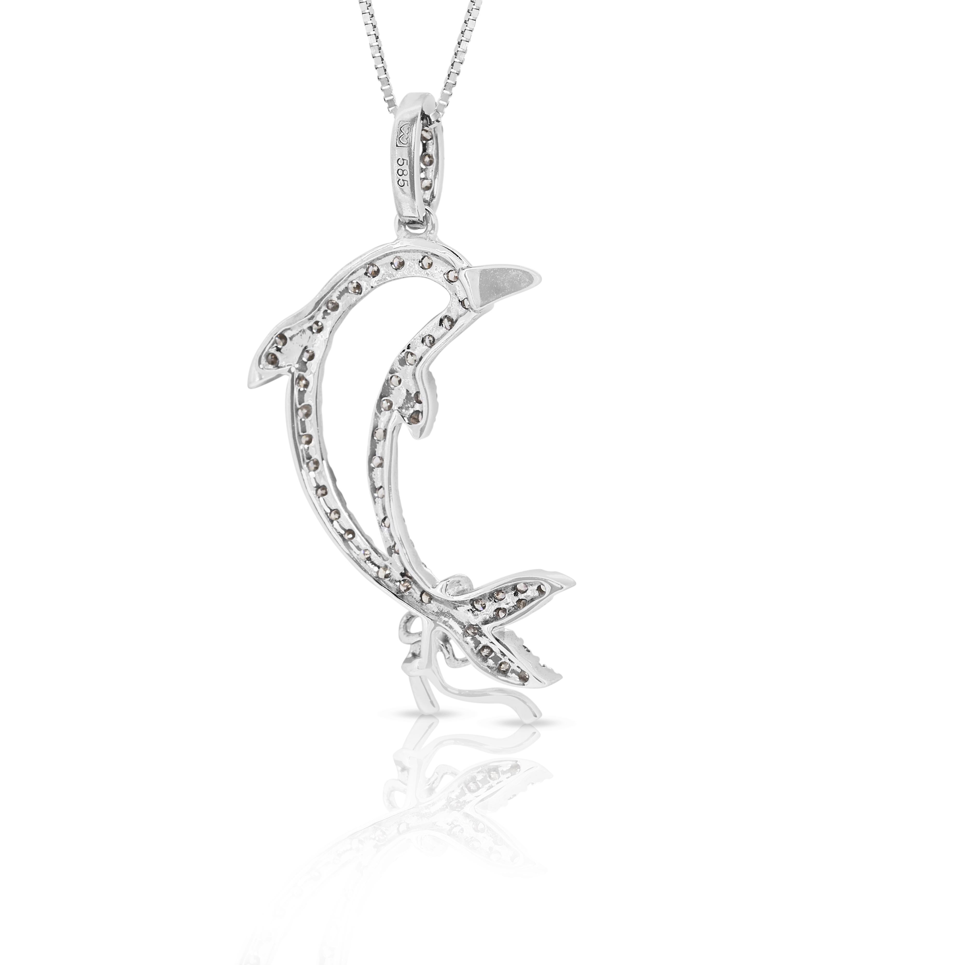 Captivant collier en or blanc 14 carats avec diamants naturels en forme de dauphin de 0,4 carat en vente 1
