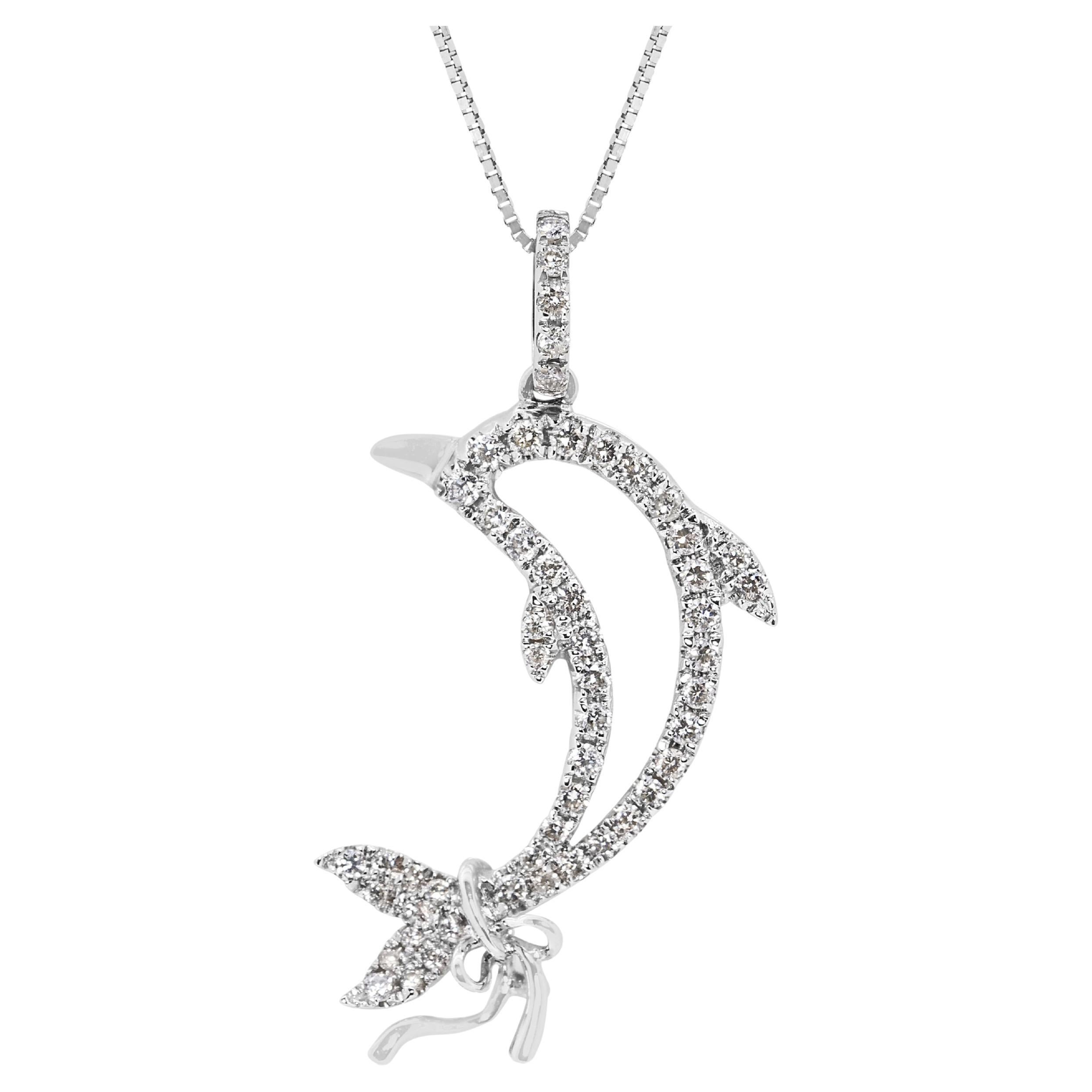 Captivant collier en or blanc 14 carats avec diamants naturels en forme de dauphin de 0,4 carat en vente