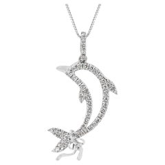 Captivating 0.4ct Dolphin-Shaped Natural Diamonds Necklace in 14K White Gold