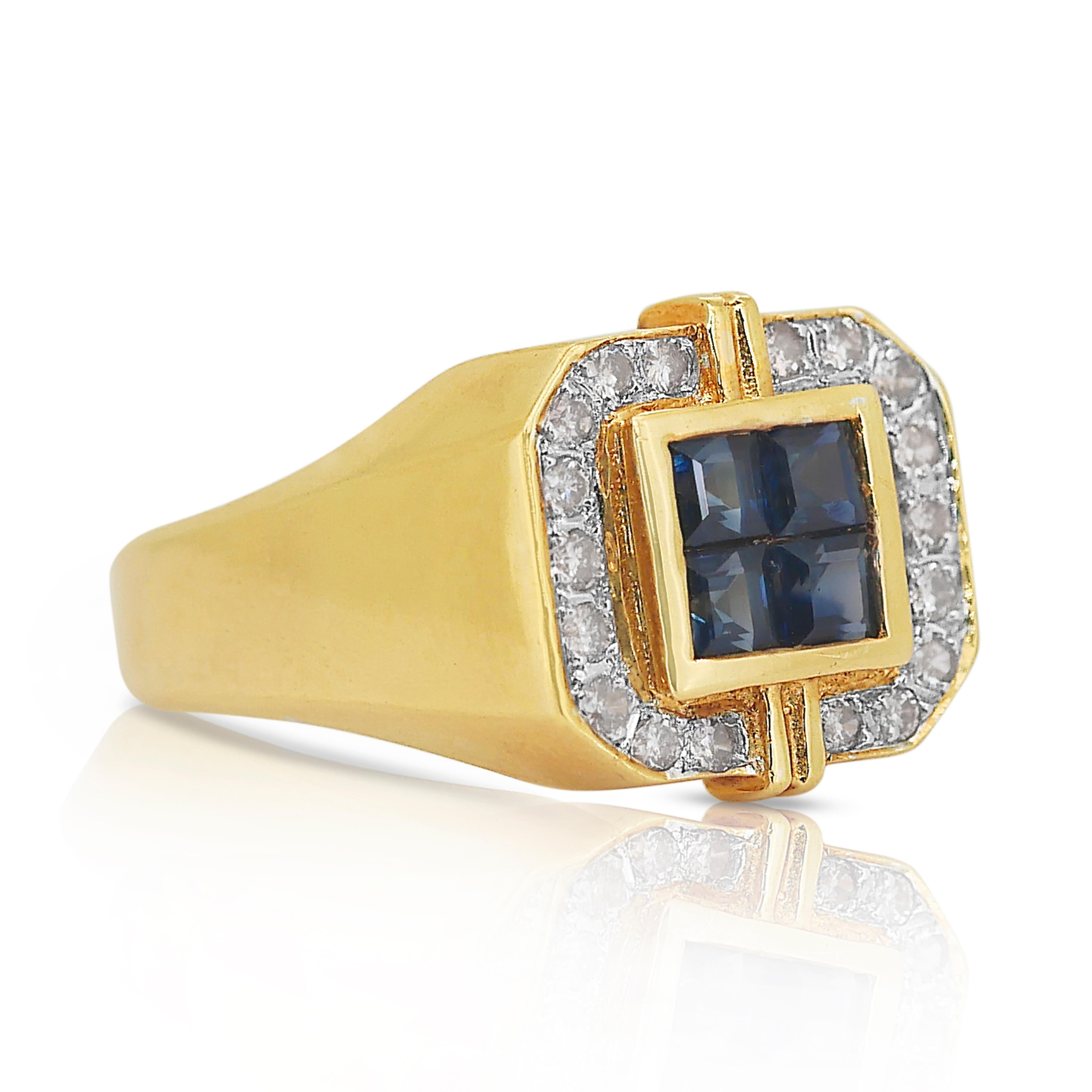 Captivante bague en or jaune 18k de 0,55ct de saphirs et diamants - certifiée IGI

Embrassez l'élégance intemporelle avec cette exquise bague à grappes en or jaune 18 carats, mettant en valeur 4 saphirs bleus foncés de taille carrée d'un poids total