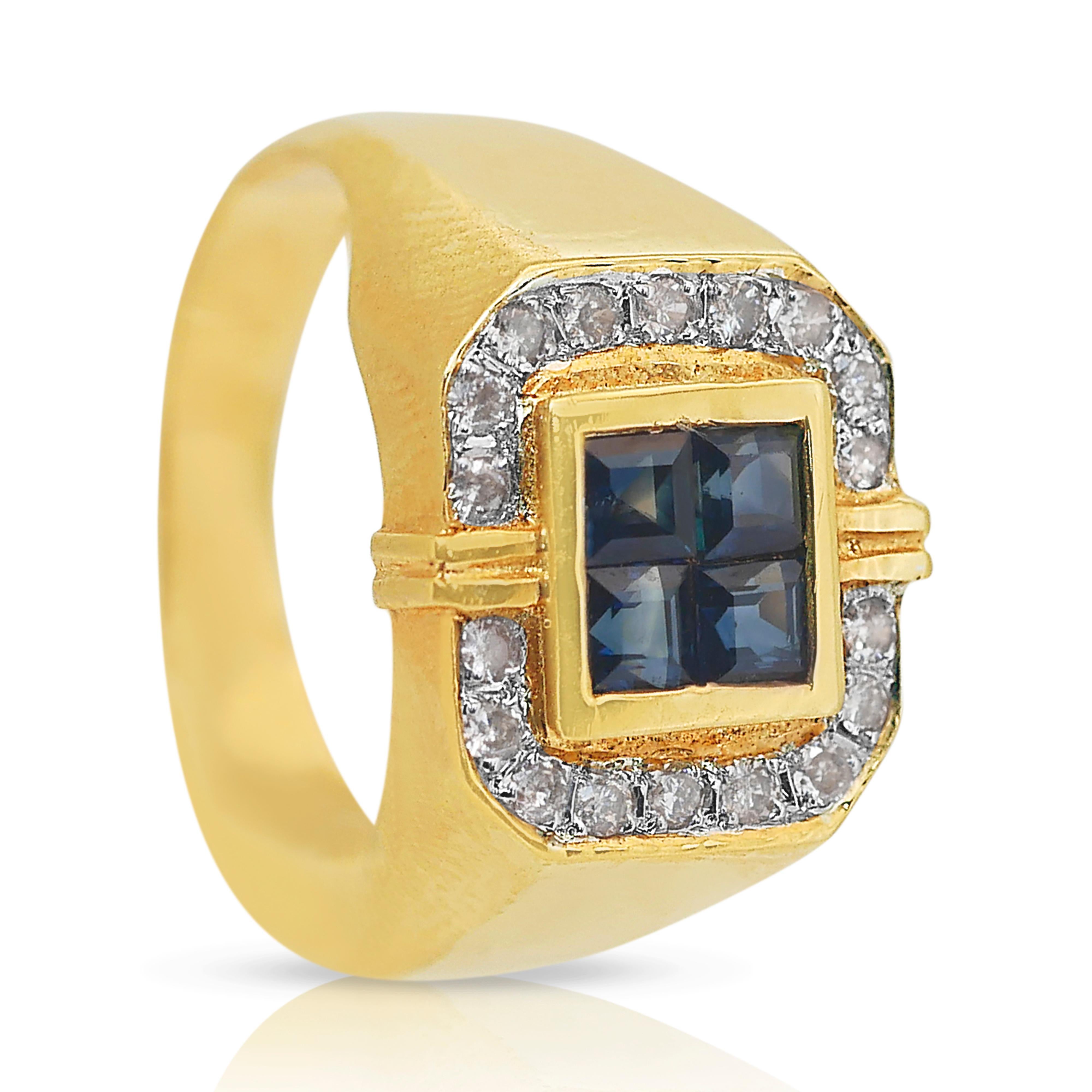 Taille carrée Captivant bague grappe de saphirs et de diamants 0,55 carat en or jaune 18 carats en vente