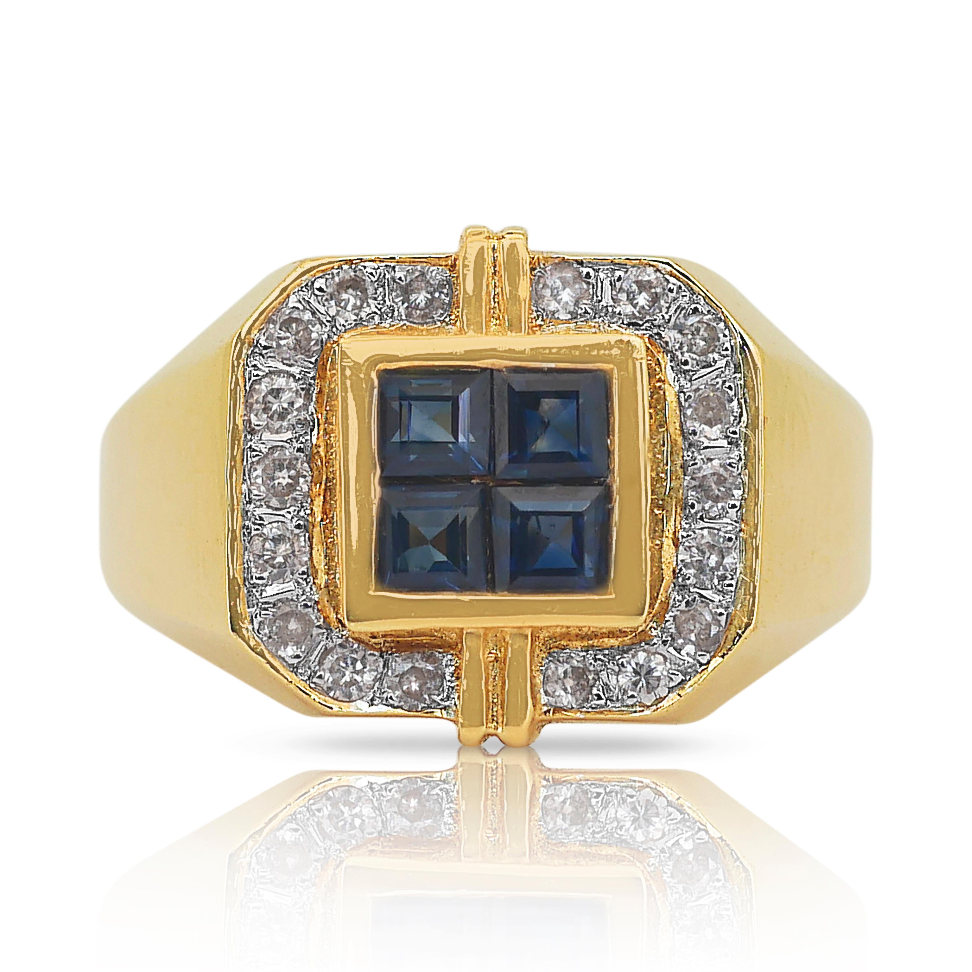 Captivant bague grappe de saphirs et de diamants 0,55 carat en or jaune 18 carats en vente 3