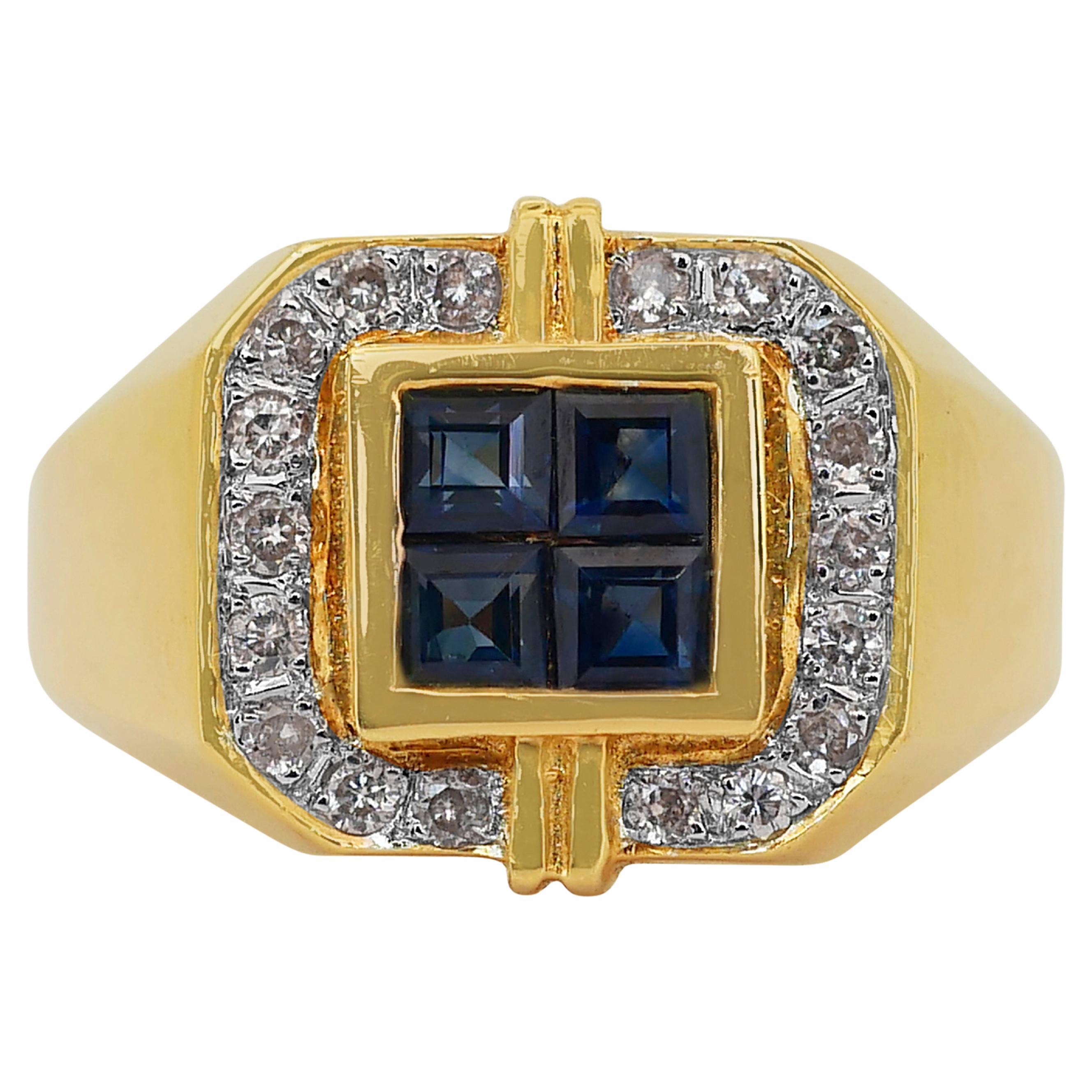 Captivating 0.55ct Sapphires and Diamonds Cluster Ring in 18k Yellow Gold