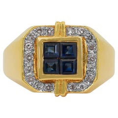 Captivating 0.55ct Sapphires and Diamonds Cluster Ring in 18k Yellow Gold