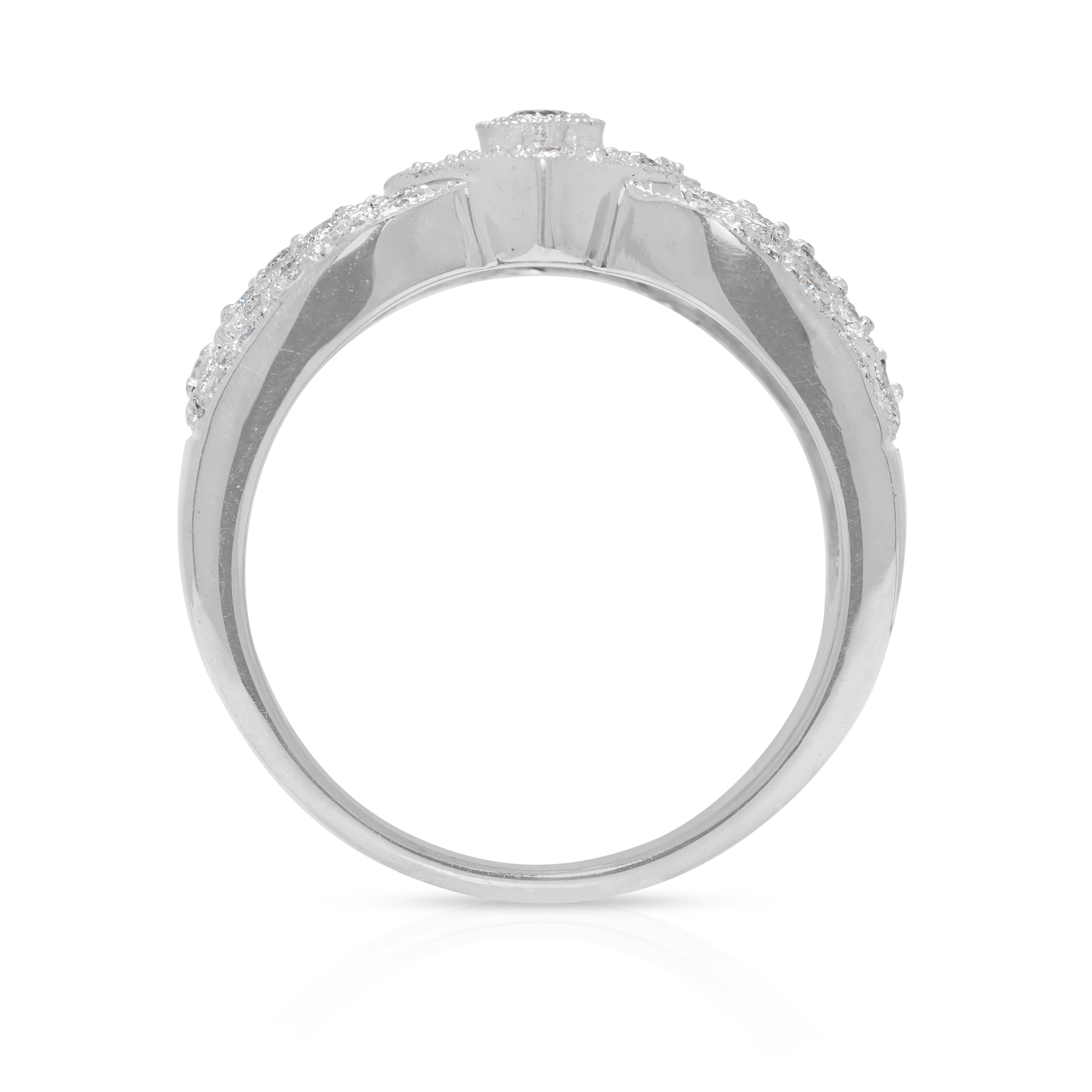 Cautivador Anillo de Cóctel de Diamantes Naturales de 0,57 ct en Oro Blanco de 18 quilates en venta 2