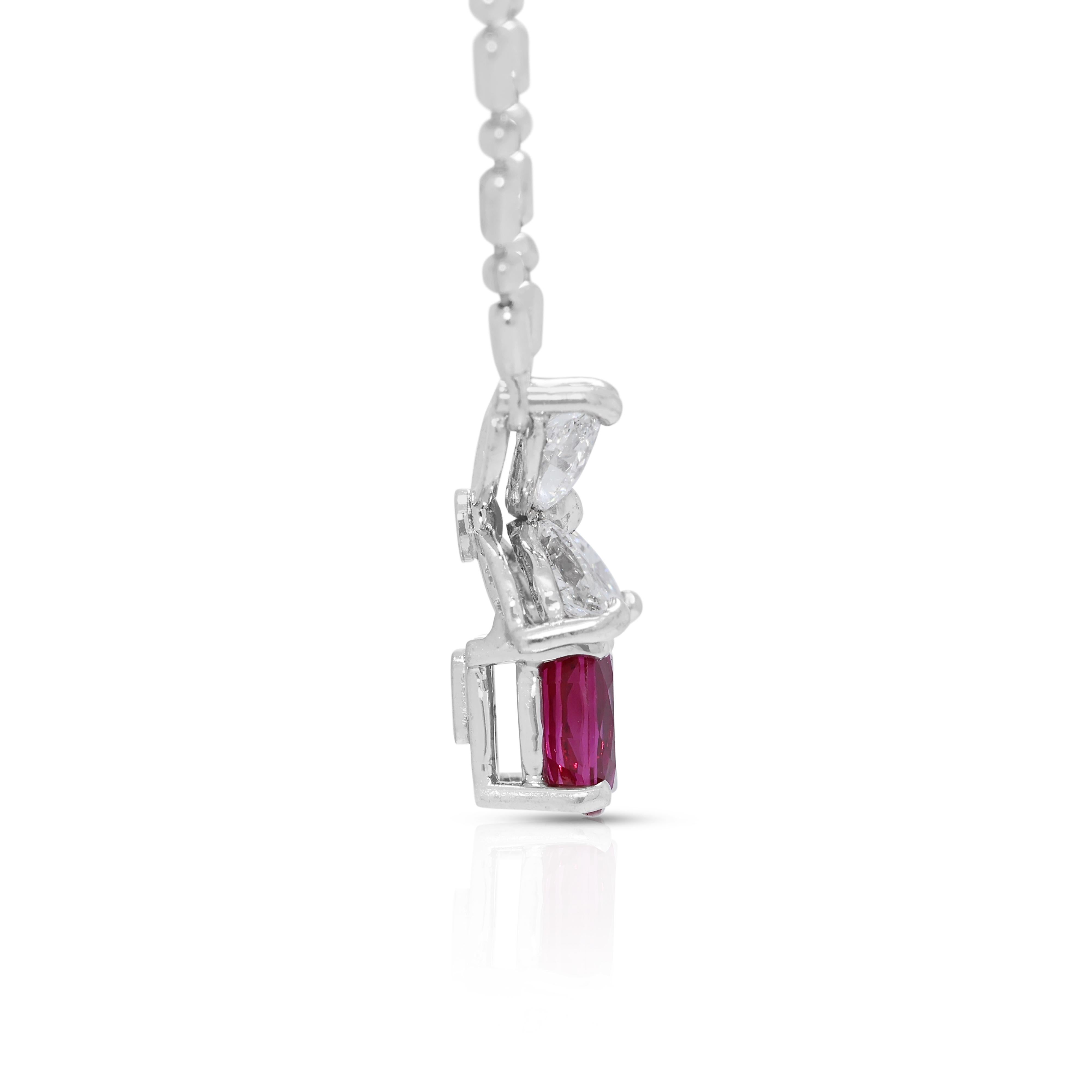 Women's Captivating 0.63ct Ruby & Natural Diamond 18K White Gold Necklace For Sale