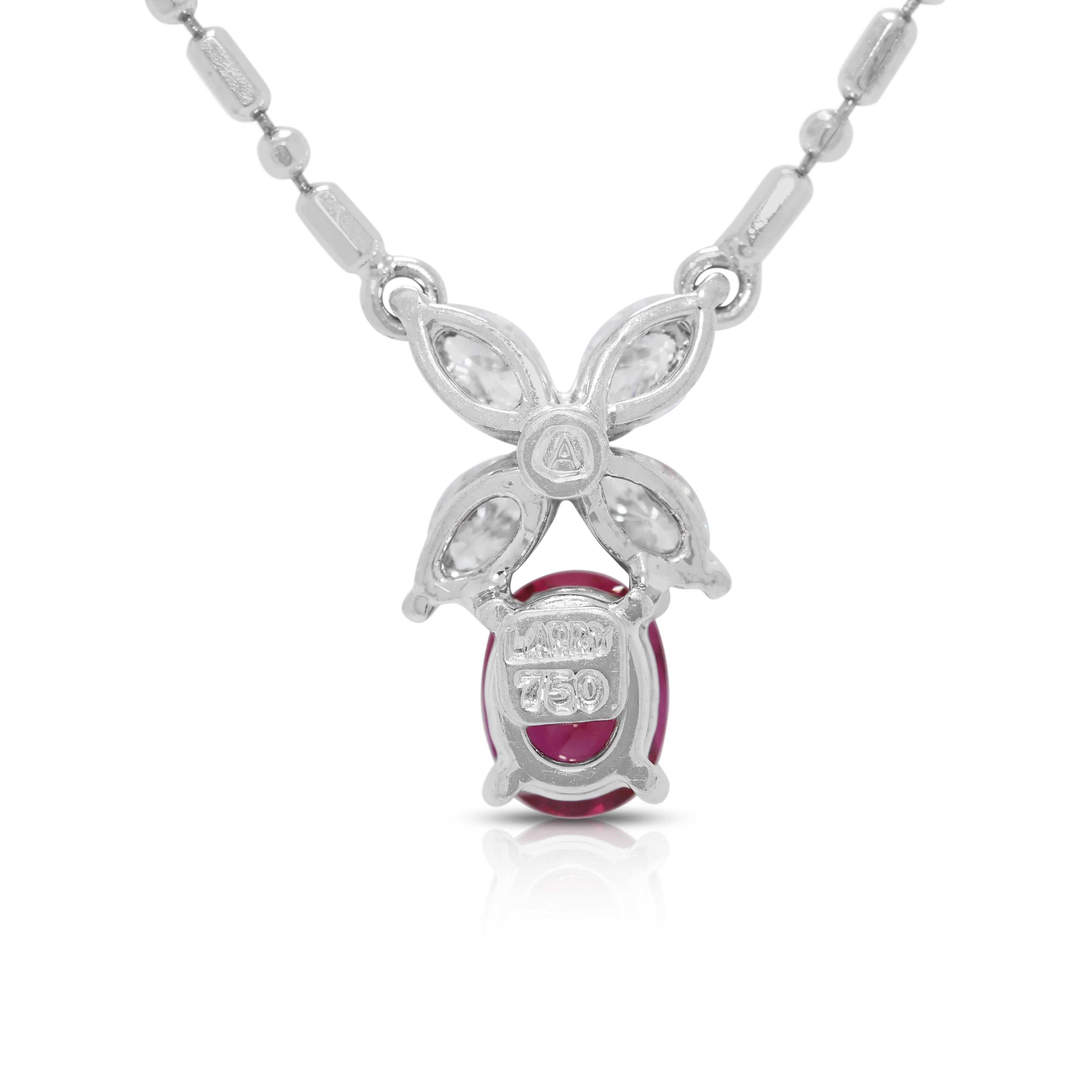 Captivating 0.63ct Ruby & Natural Diamond 18K White Gold Necklace For Sale 1