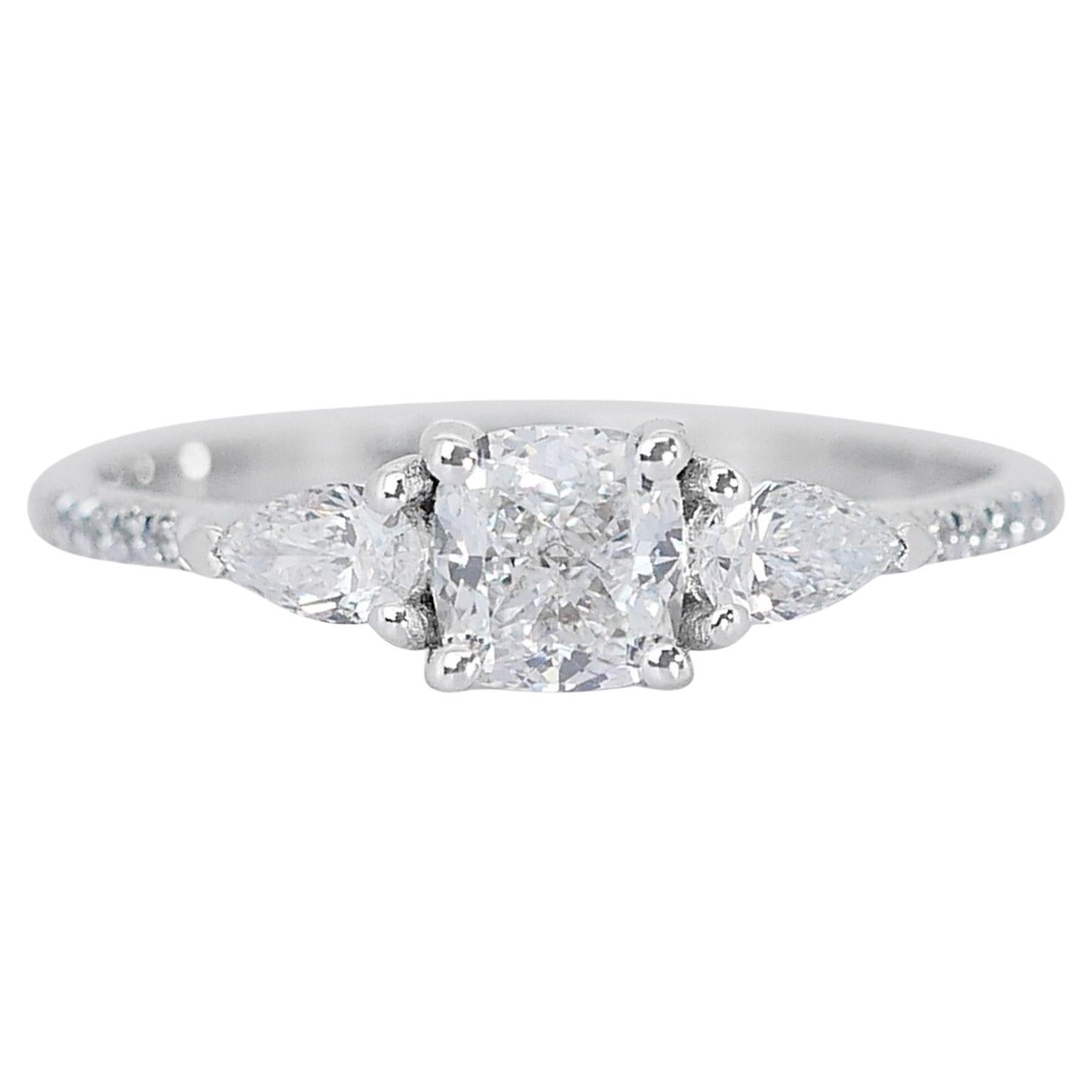 Captivating 0.73ct Diamond 3-Stone Ring in 18k White Gold - GIA Certified For Sale
