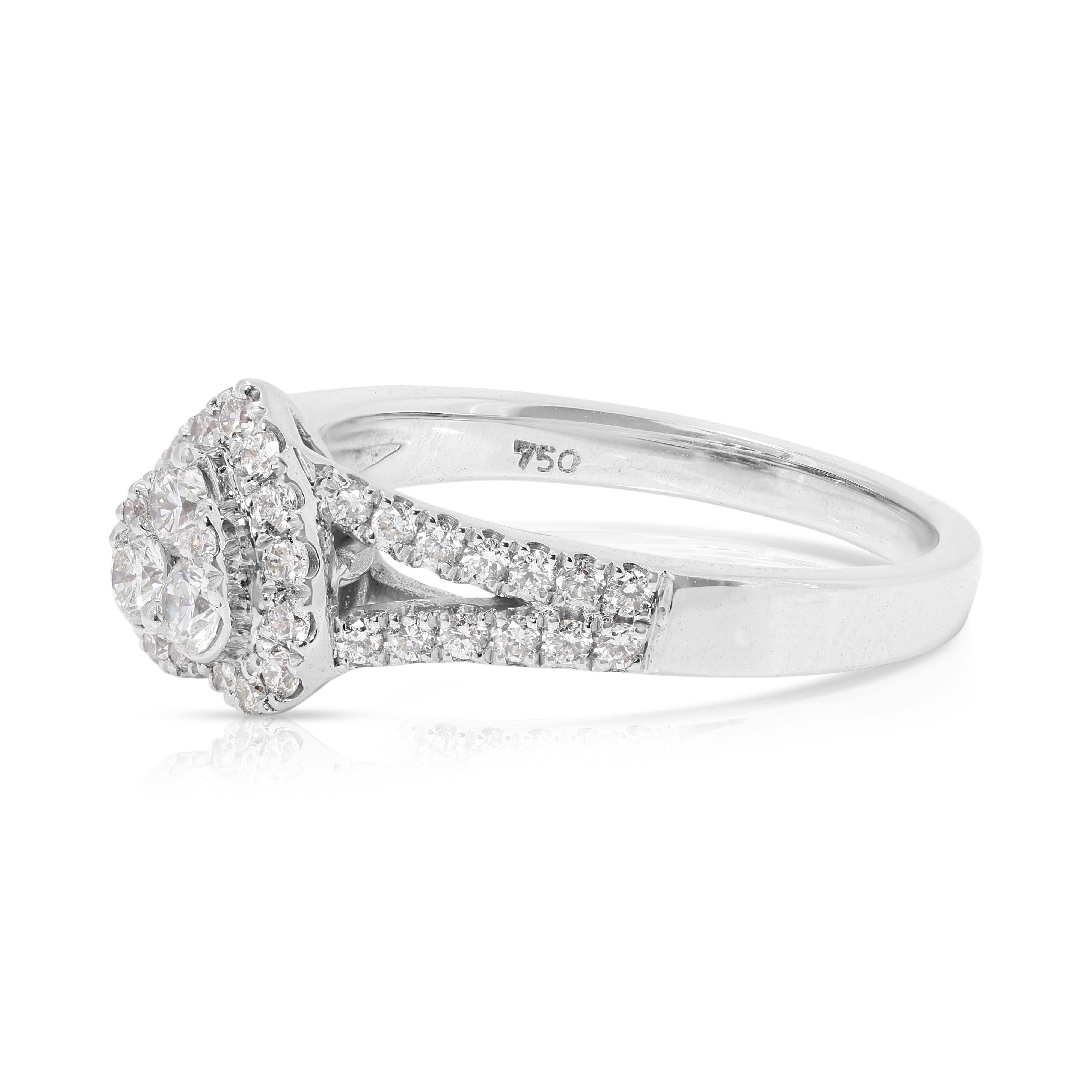 Round Cut Captivating 0.81ct Round Brilliant Natural Diamond Halo Ring in 18K White Gold For Sale
