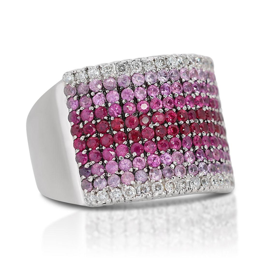 Round Cut Captivating 0.85ct Pink Sapphire and Diamond Cluster Ring in 18K White Gold