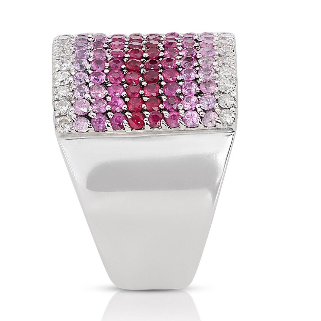 Women's Captivating 0.85ct Pink Sapphire and Diamond Cluster Ring in 18K White Gold